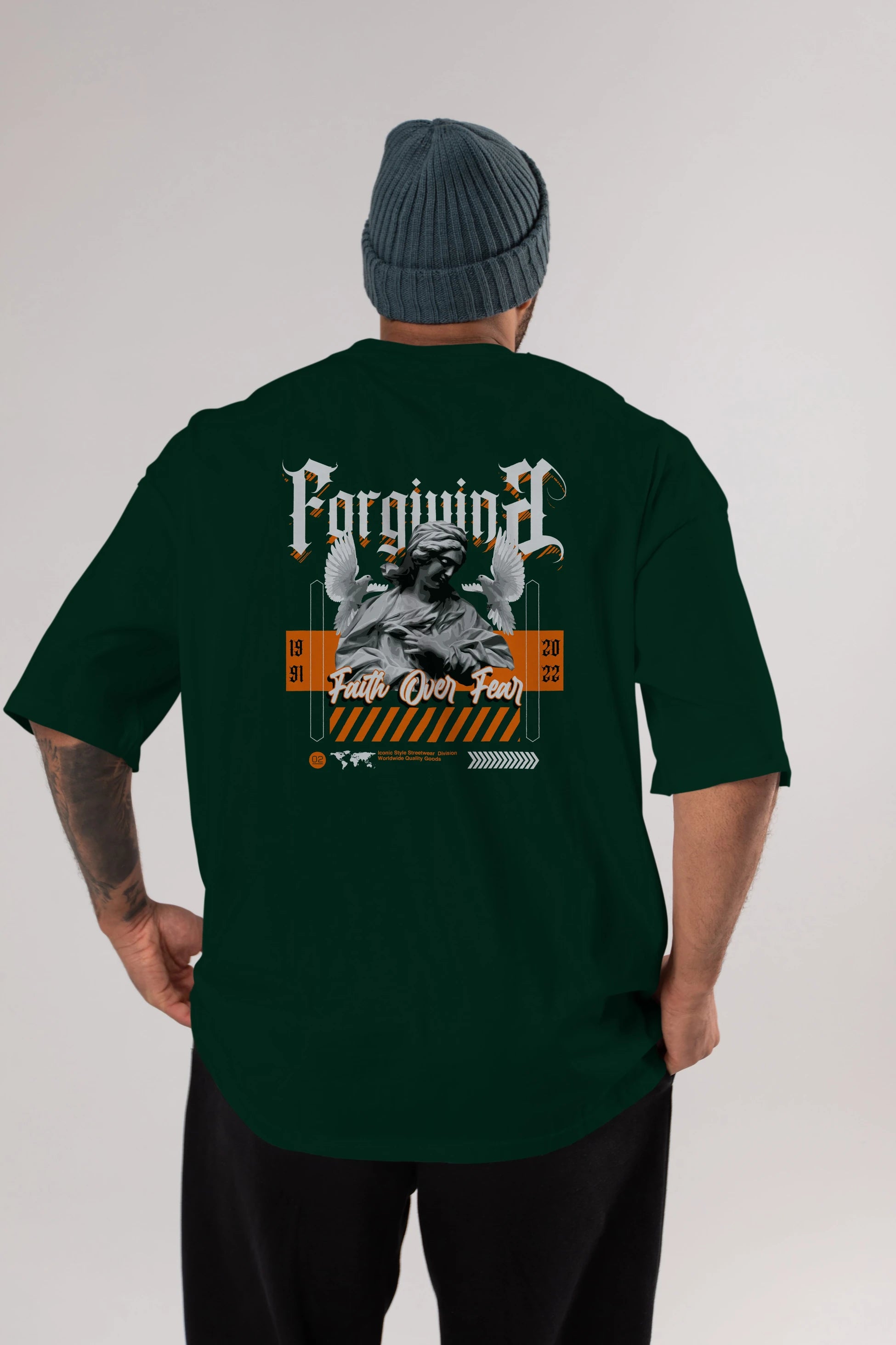 Faith Over Fear 2 Arka Baskılı Oversize t-shirt Erkek Kadın Unisex