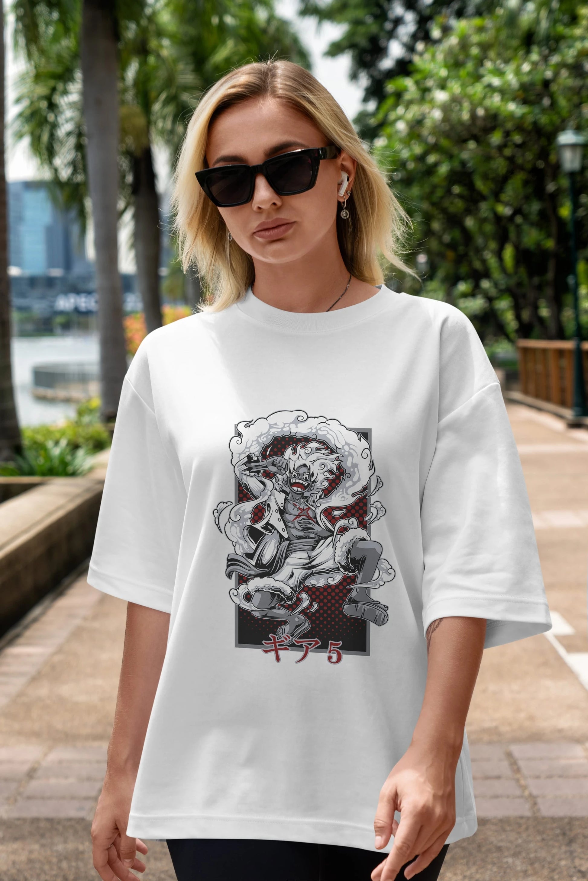 LUFFY GEAR 5 Anime Ön Baskılı Oversize t-shirt %100 pamuk Erkek Kadın Unisex