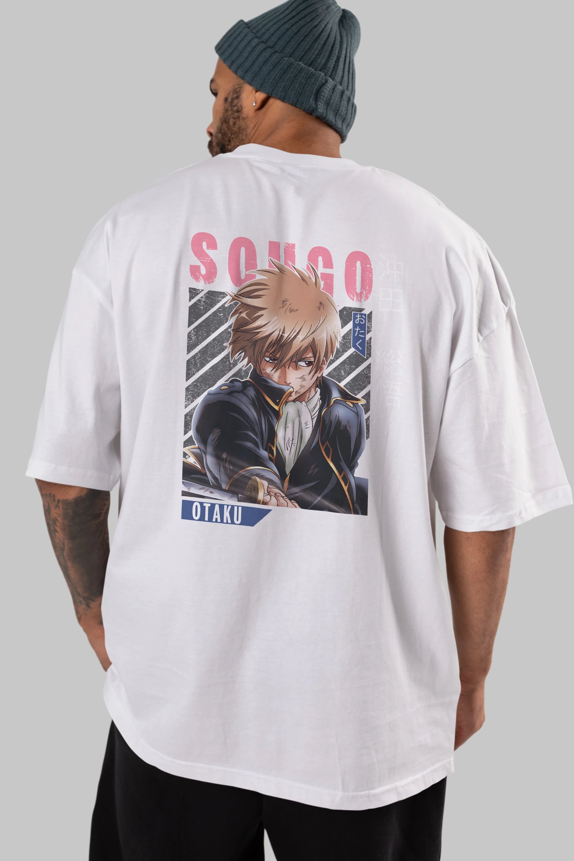 Sougo Okita GINTAMA Anime Arka Baskılı Oversize t-shirt Erkek Kadın Unisex