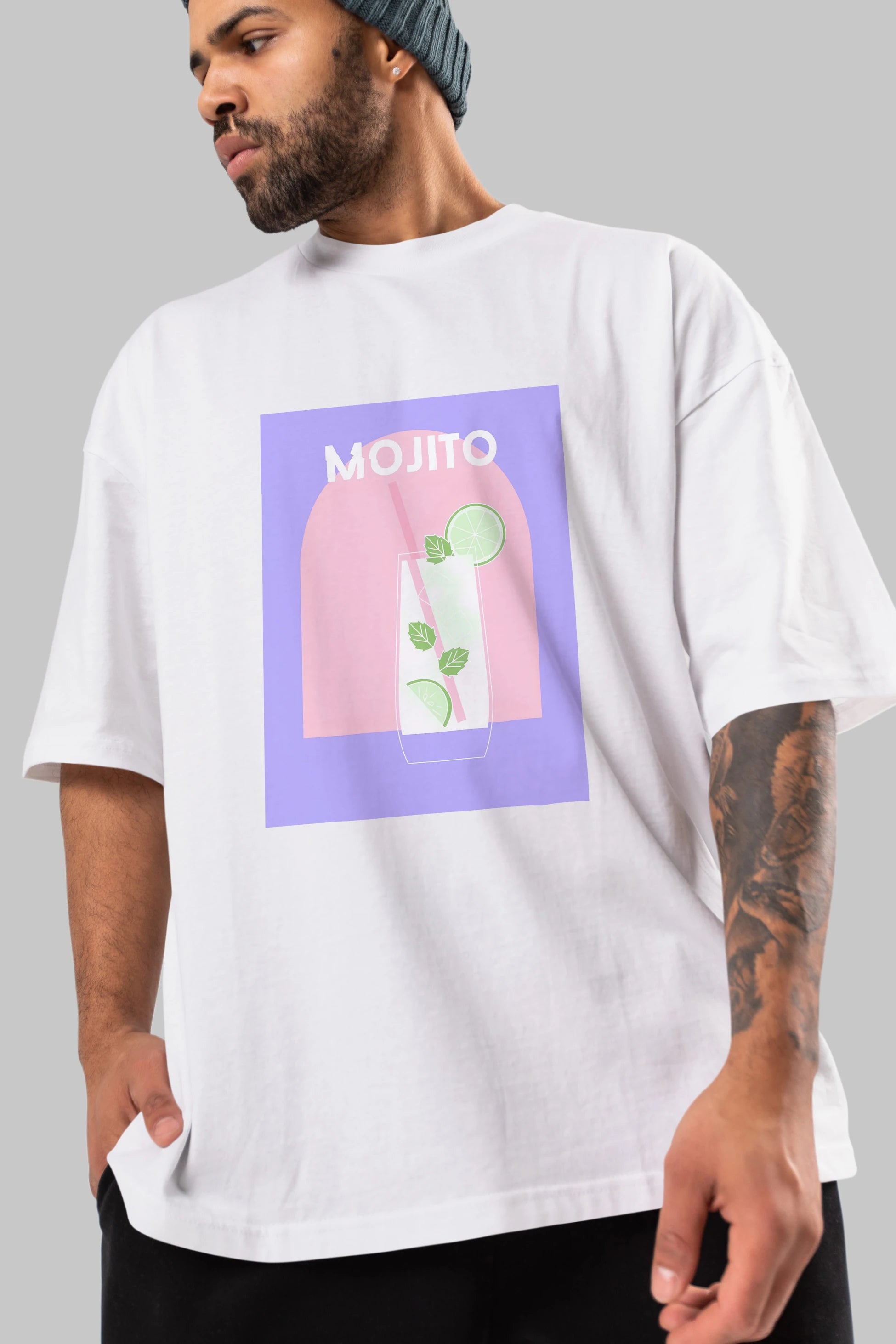 Mojito 2 Ön Baskılı Oversize t-shirt Erkek Kadın Unisex %100 Pamuk Bisiklet Yaka tişort