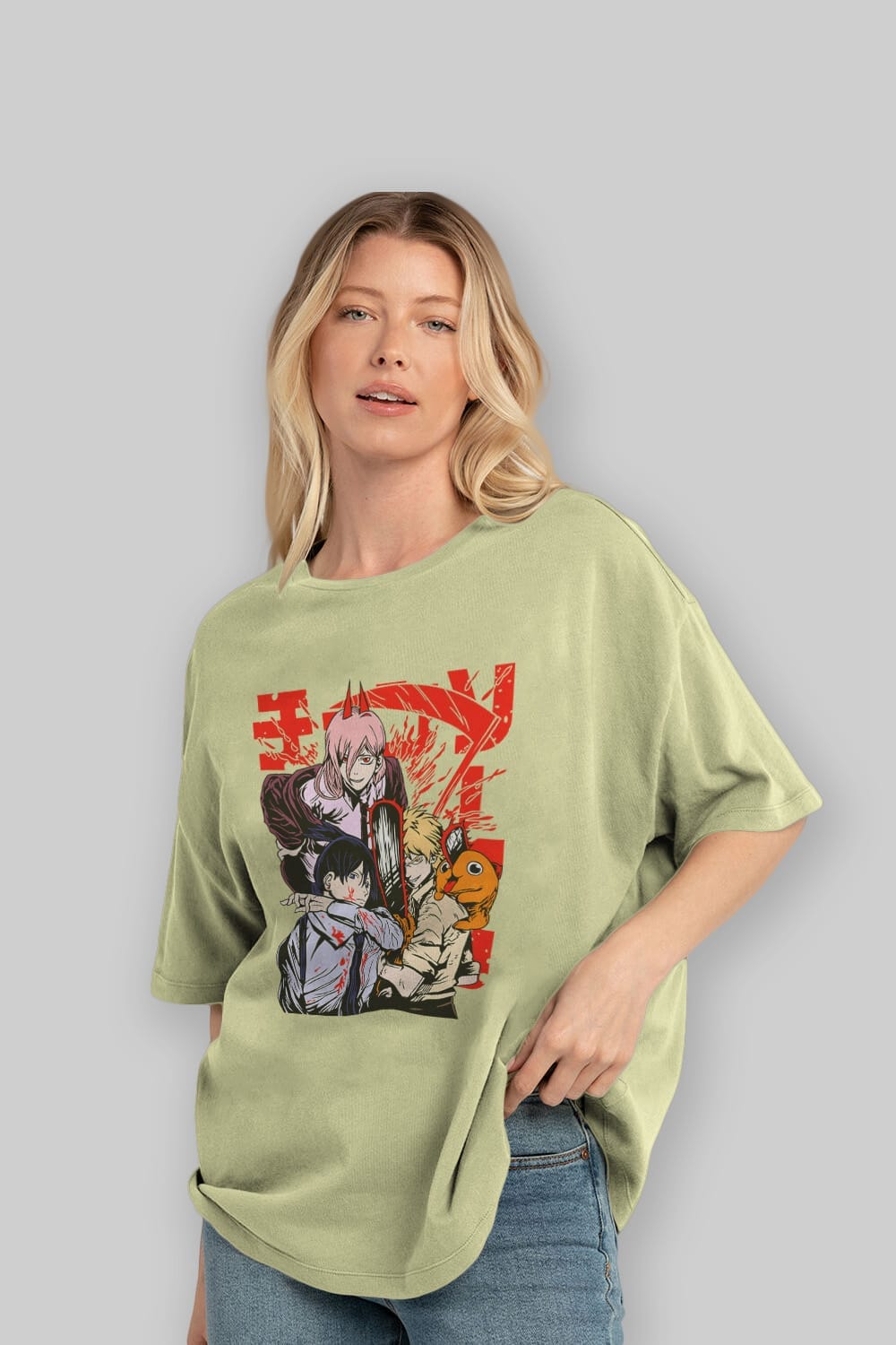 CHAINSAWMAN CREW Anime Ön Baskılı Oversize t-shirt %100 pamuk Erkek Kadın Unisex