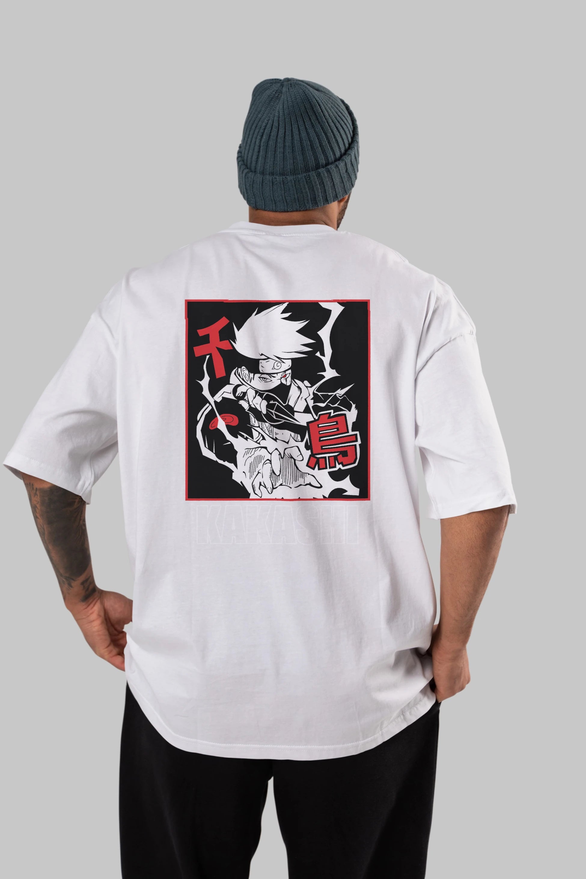 KAKASHI HATAKE NARUTO Anime Arka Baskılı Oversize t-shirt Erkek Kadın Unisex