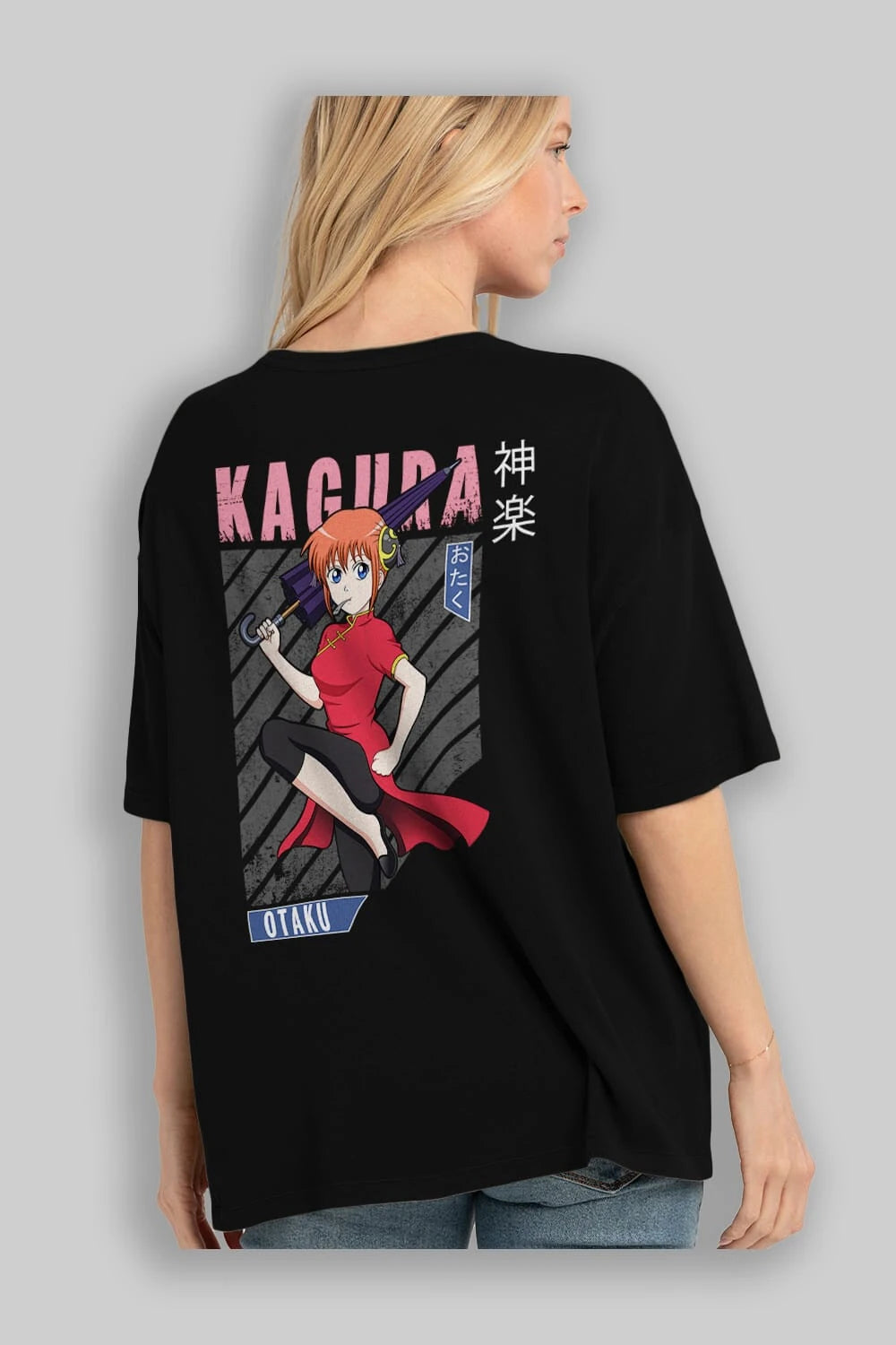 Kagura GINTAMA 1 Anime Arka Baskılı Oversize t-shirt Erkek Kadın Unisex