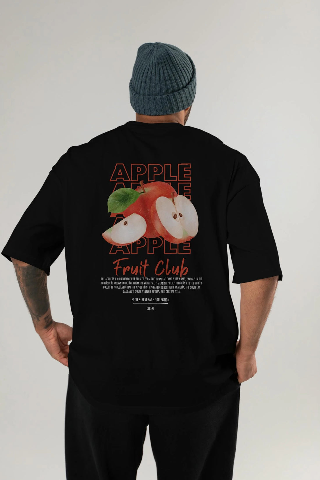 Apple Arka Baskılı Oversize t-shirt Erkek Kadın Pamuk Bisiklet Yaka tişort