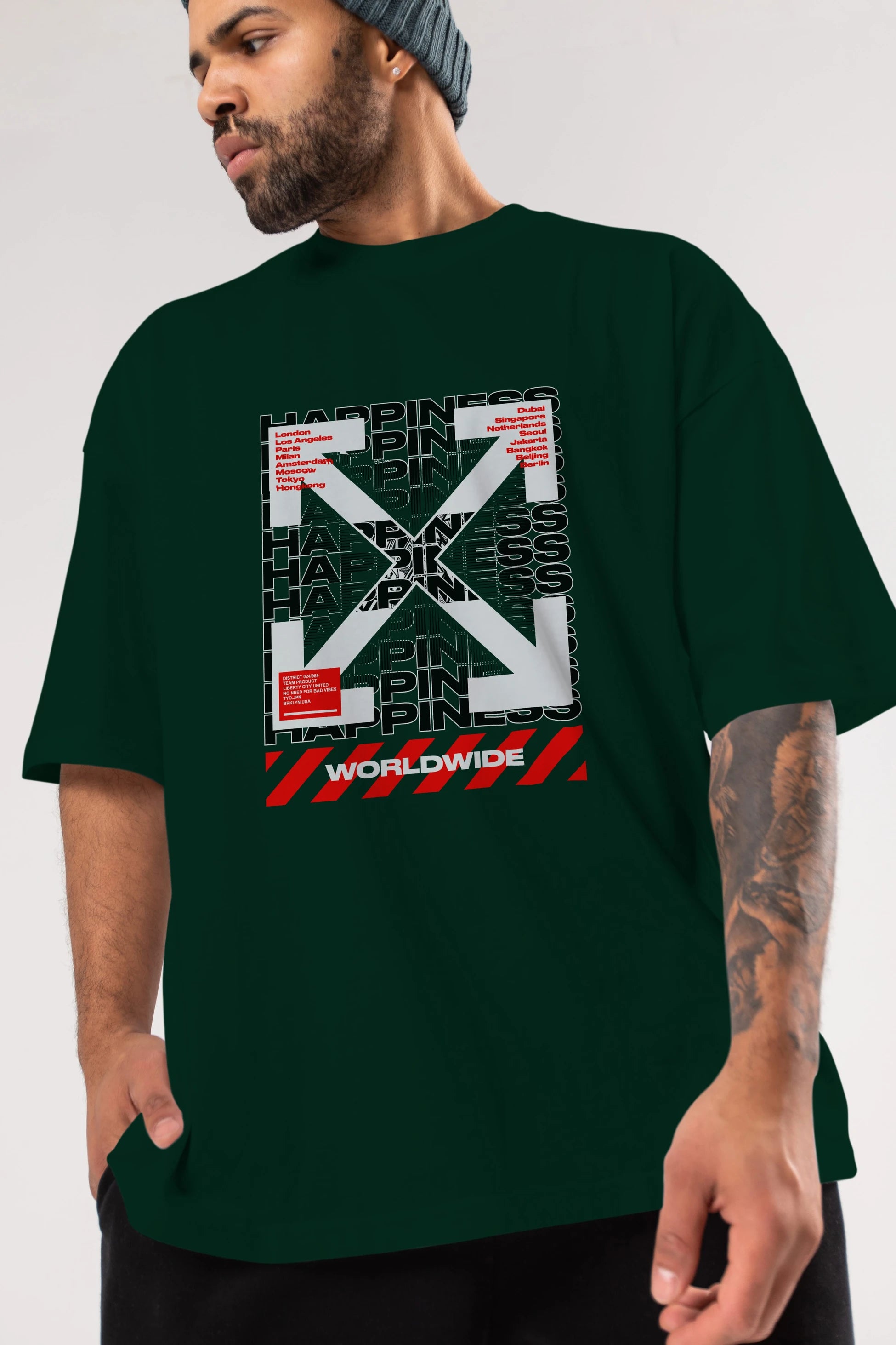 Happiness Worldwide Ön Baskılı Oversize t-shirt Erkek Kadın Unisex