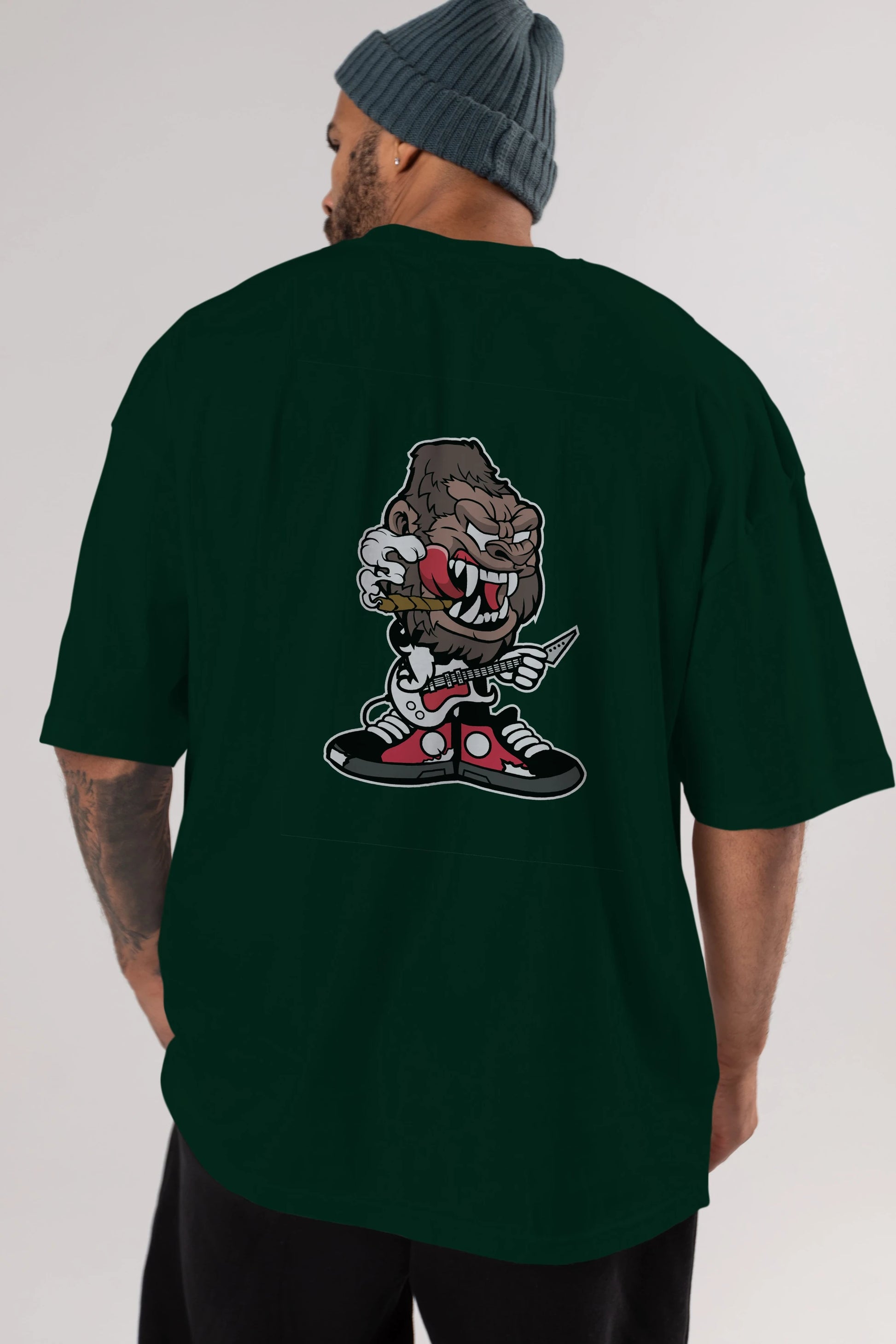 Gorilla Rock Star Arka Baskılı Oversize t-shirt Erkek Kadın Unisex %100 Pamuk tişort