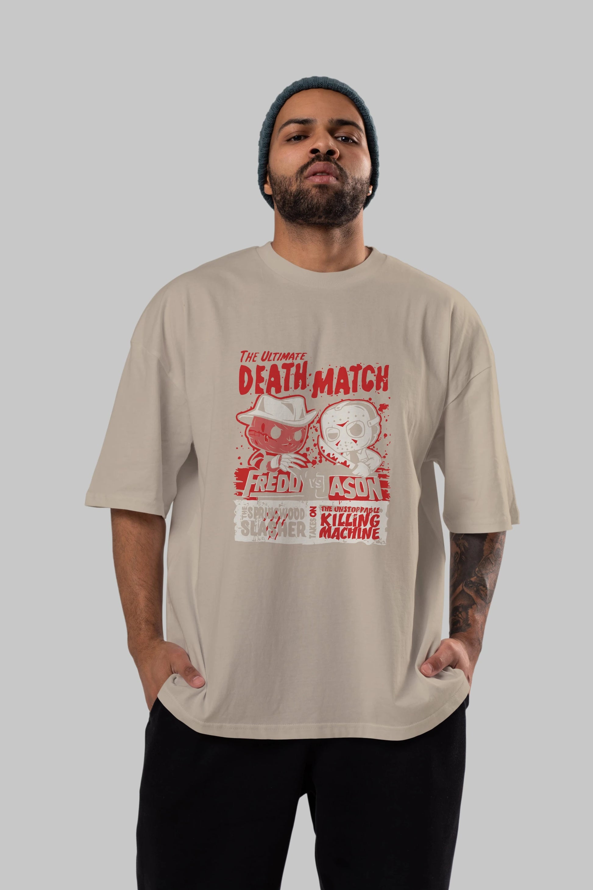 Freddy vs Jason Ön Baskılı Oversize t-shirt Erkek Kadın Unisex %100 Pamuk Bisiklet Yaka tişort