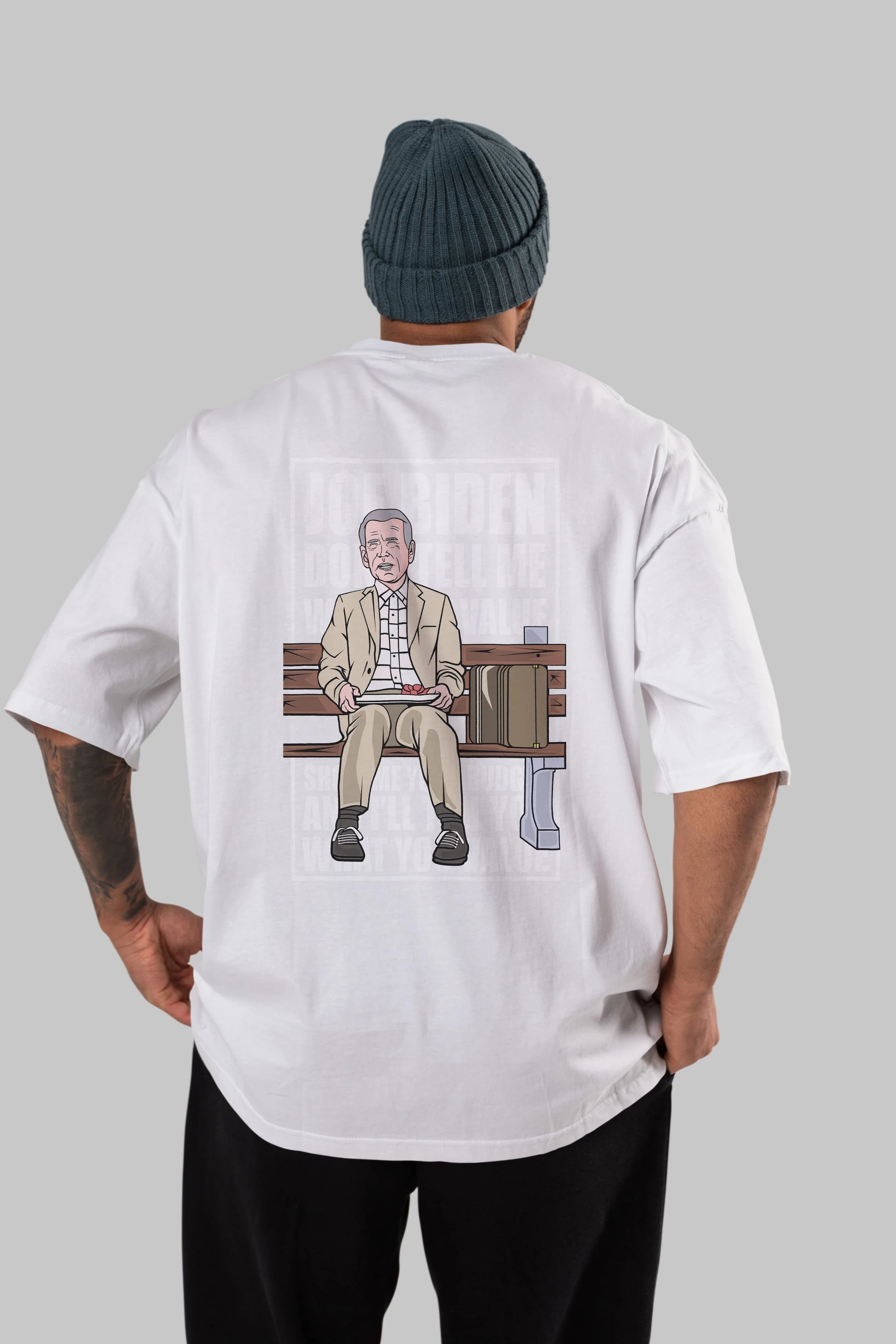 Joe Biden Forest Gump Arka Baskılı Oversize t-shirt Erkek Kadın Unisex %100 Pamuk tişort