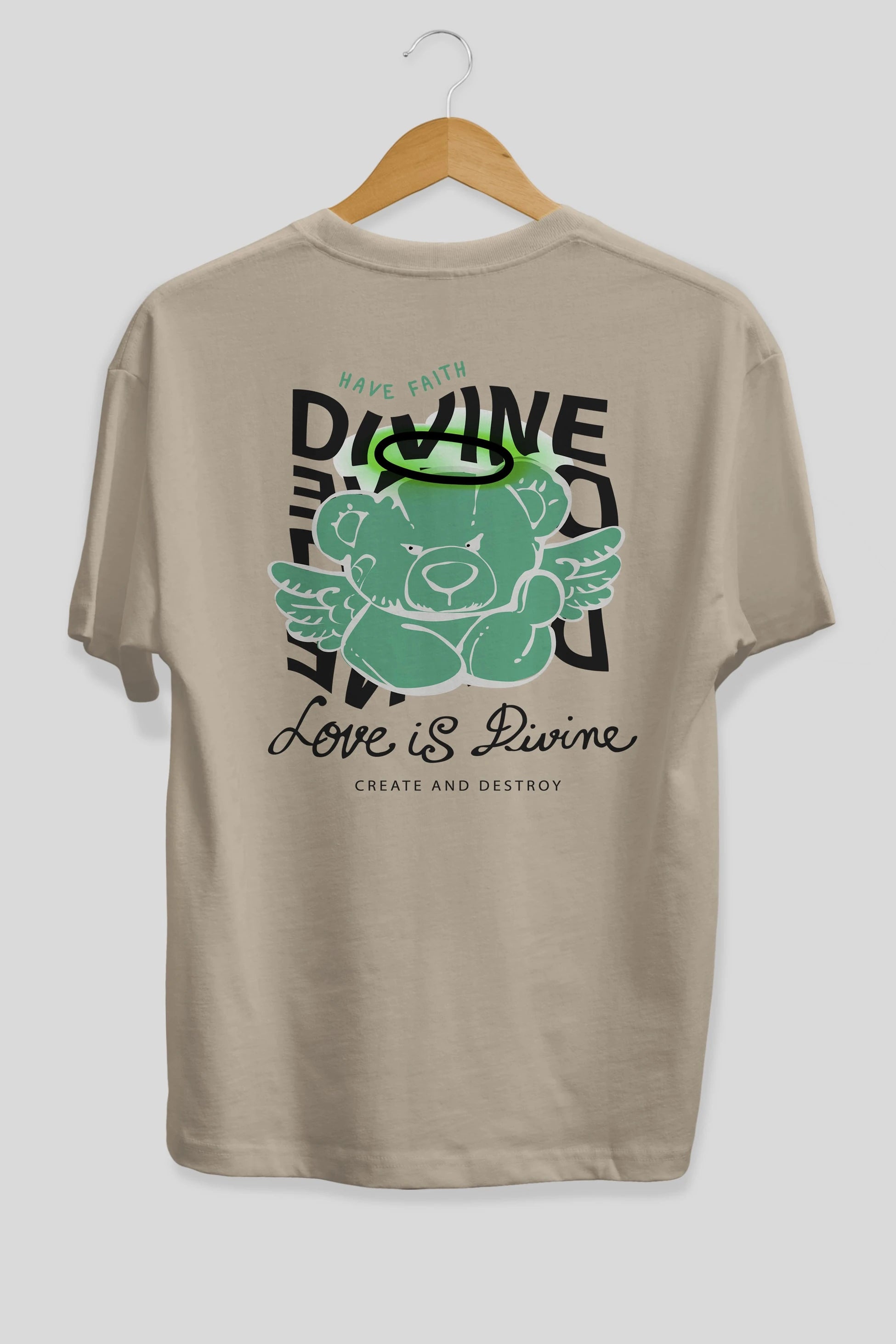 Love is Divine Bear Arka Baskılı Oversize t-shirt Erkek Kadın Unisex
