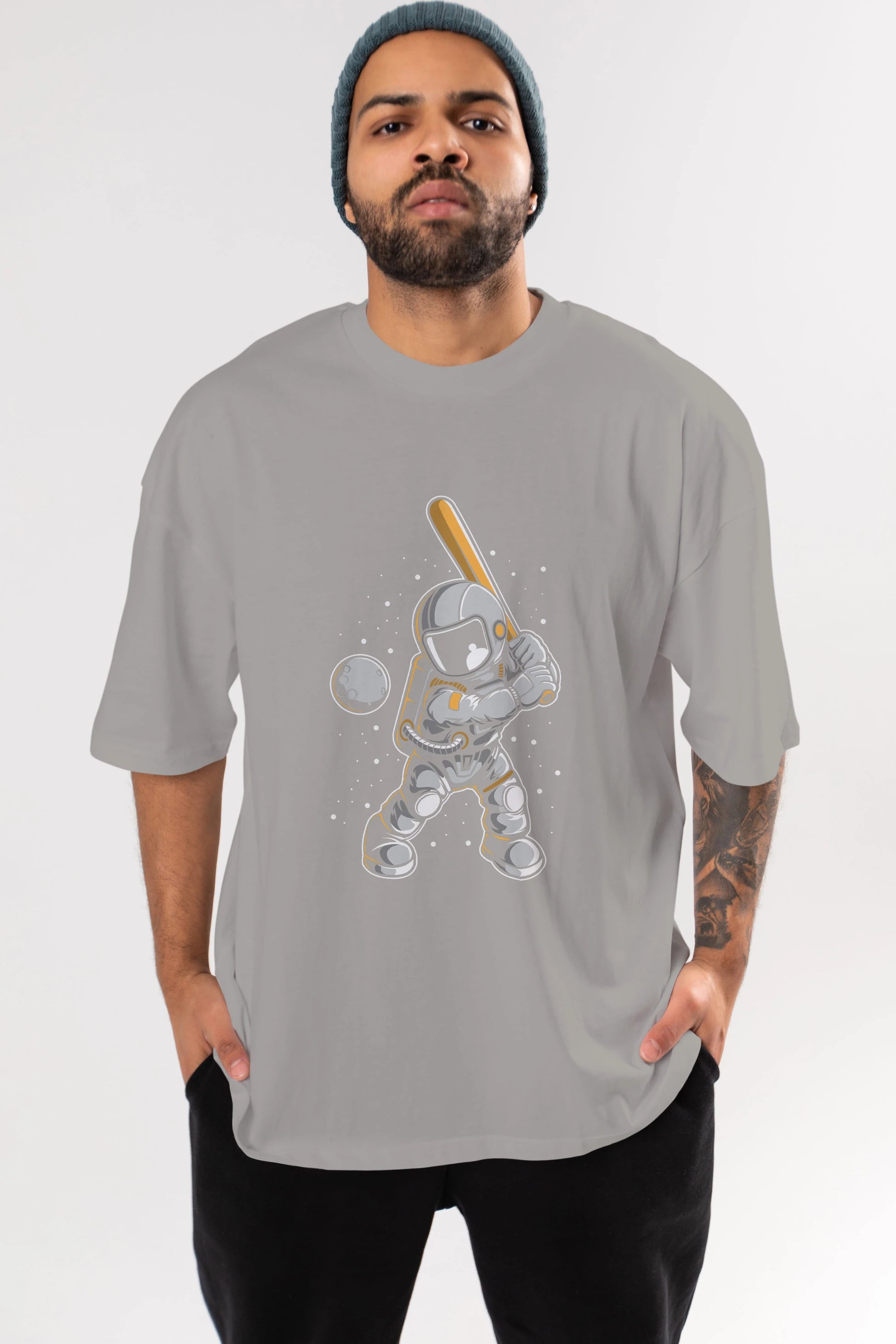 Astronaut Baseball Ön Baskılı Oversize t-shirt Erkek Kadın Unisex
