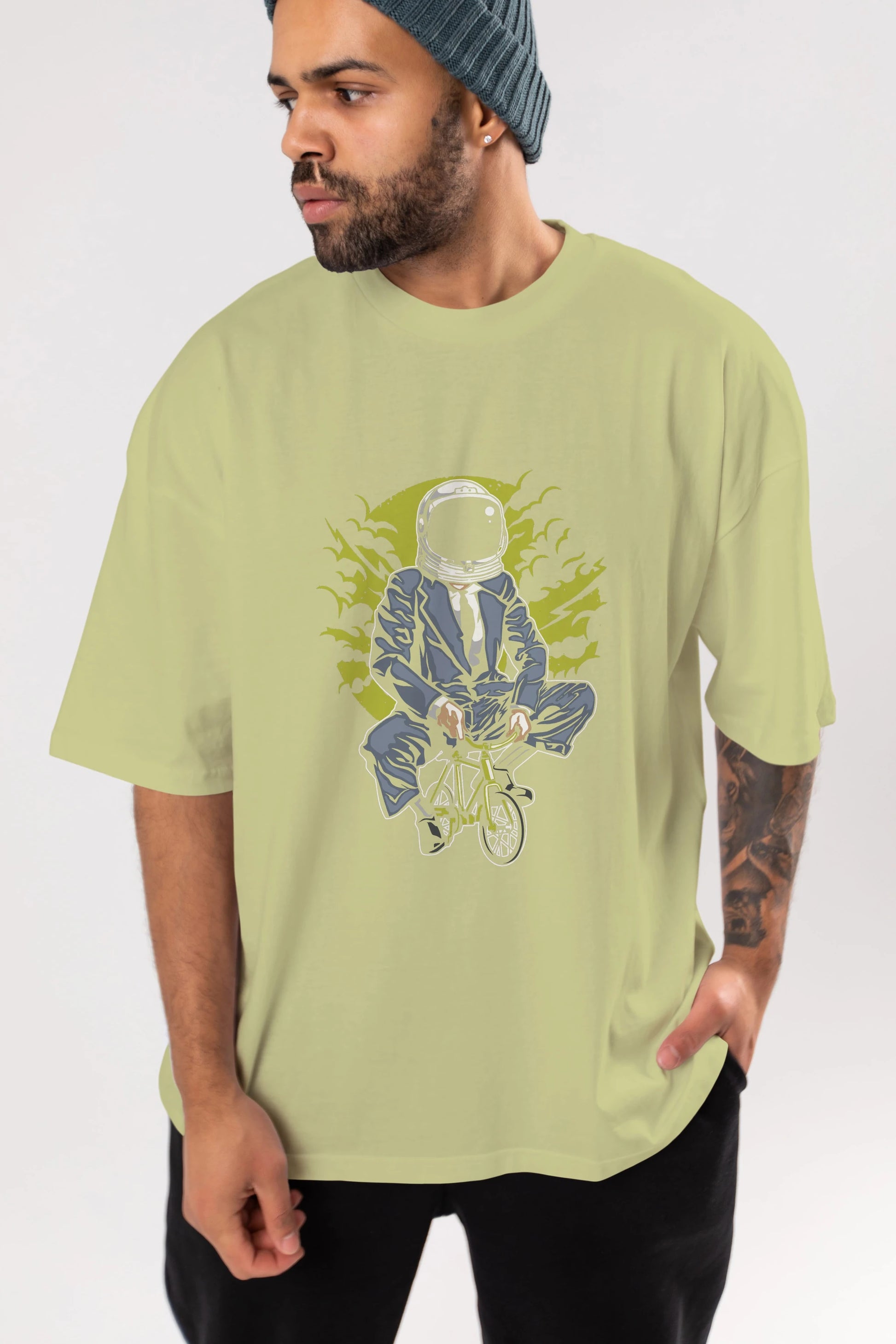 Bike To The Moon Ön Baskılı Oversize t-shirt Erkek Kadın Unisex %100 Pamuk tişort