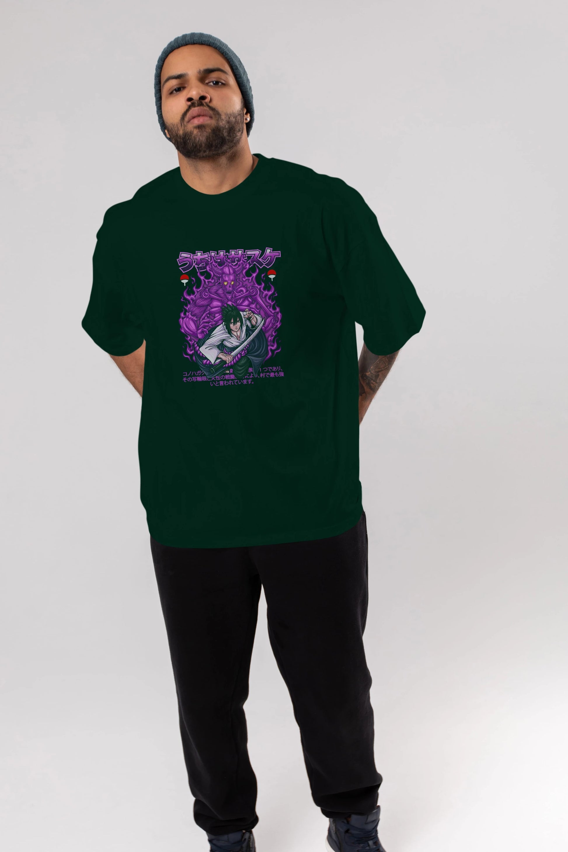 SASUKE UCHIHA NARUTO Anime Ön Baskılı Oversize t-shirt %100 pamuk Erkek Kadın Unisex