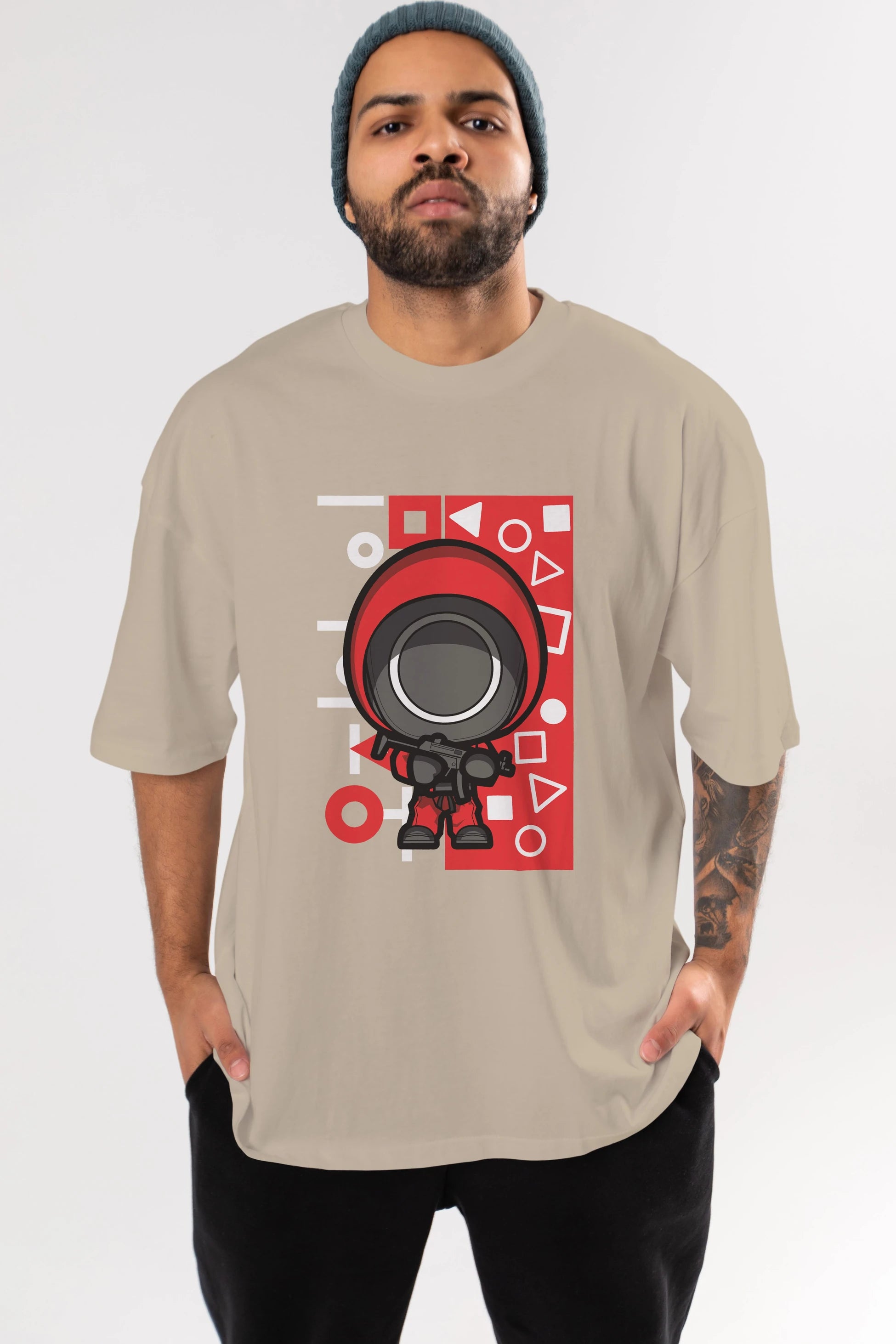 Squid Game (4) Ön Baskılı Oversize t-shirt Erkek Kadın Unisex %100 Pamuk Bisiklet Yaka tişort