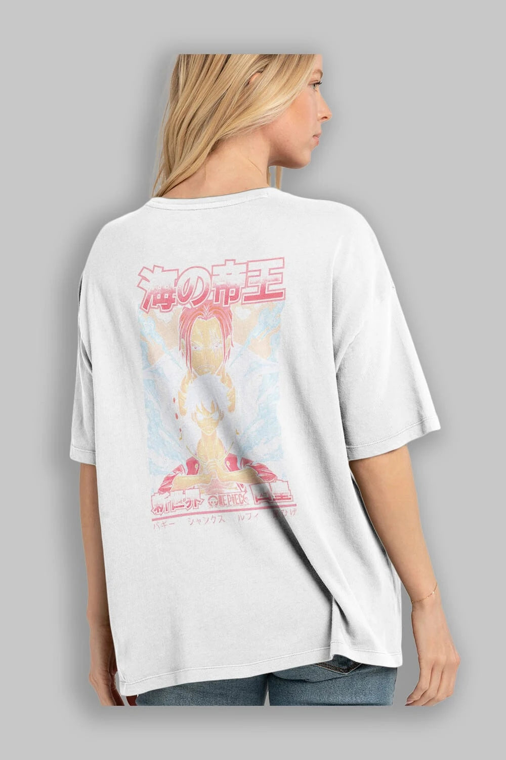 MONKEY D. LUFF and SHANKS Anime Arka Baskılı Oversize t-shirt Erkek Kadın Unisex