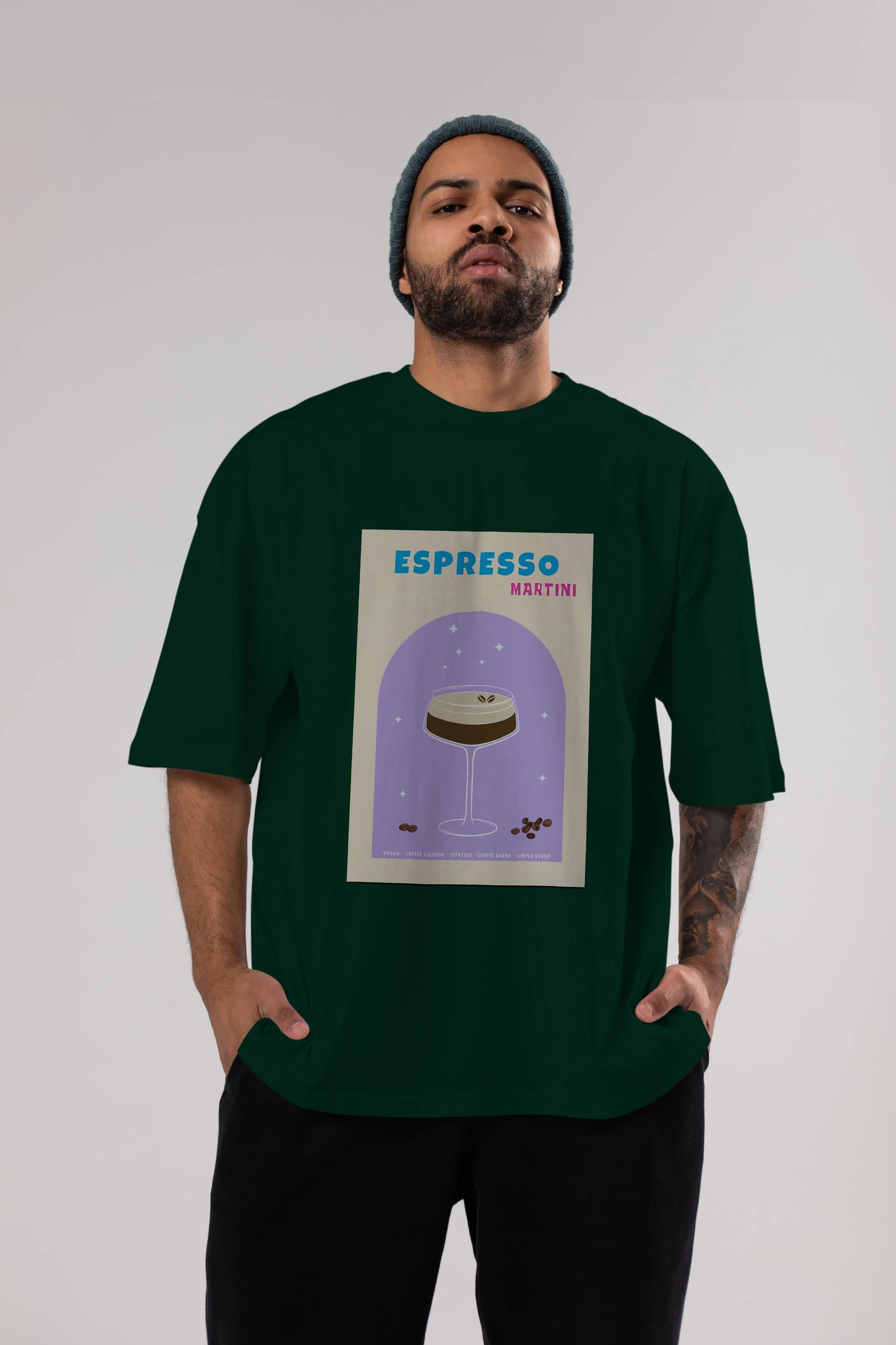Espresso Martini 5 Ön Baskılı Oversize t-shirt Erkek Kadın Unisex %100 Pamuk Bisiklet Yaka tişort