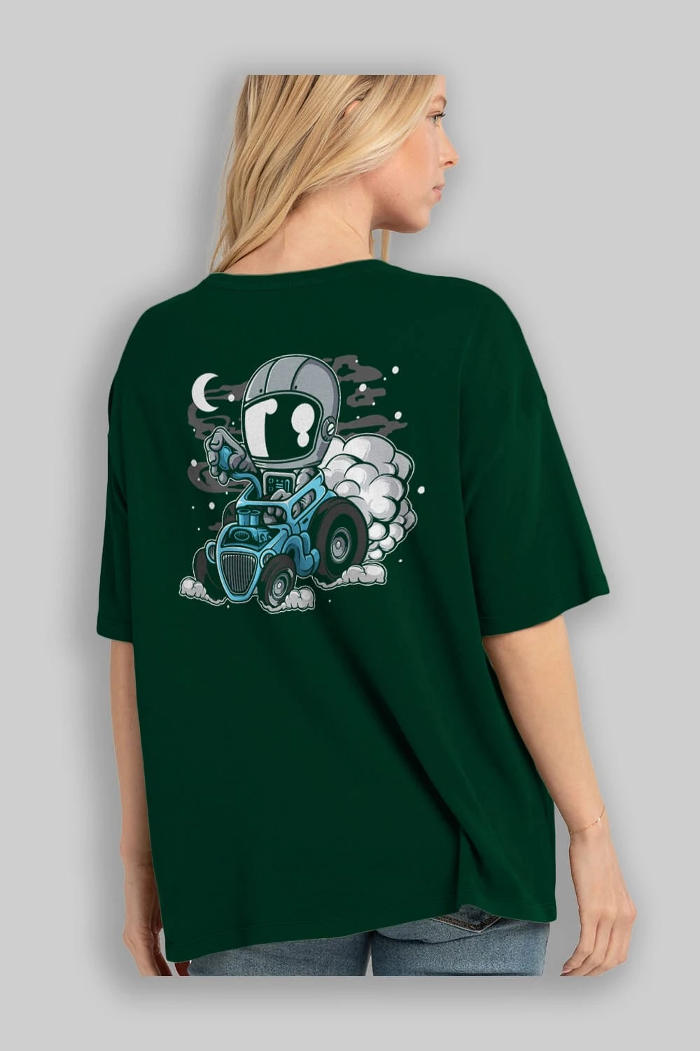 Astronaut Hotrod Arka Baskılı Oversize t-shirt Erkek Kadın Unisex