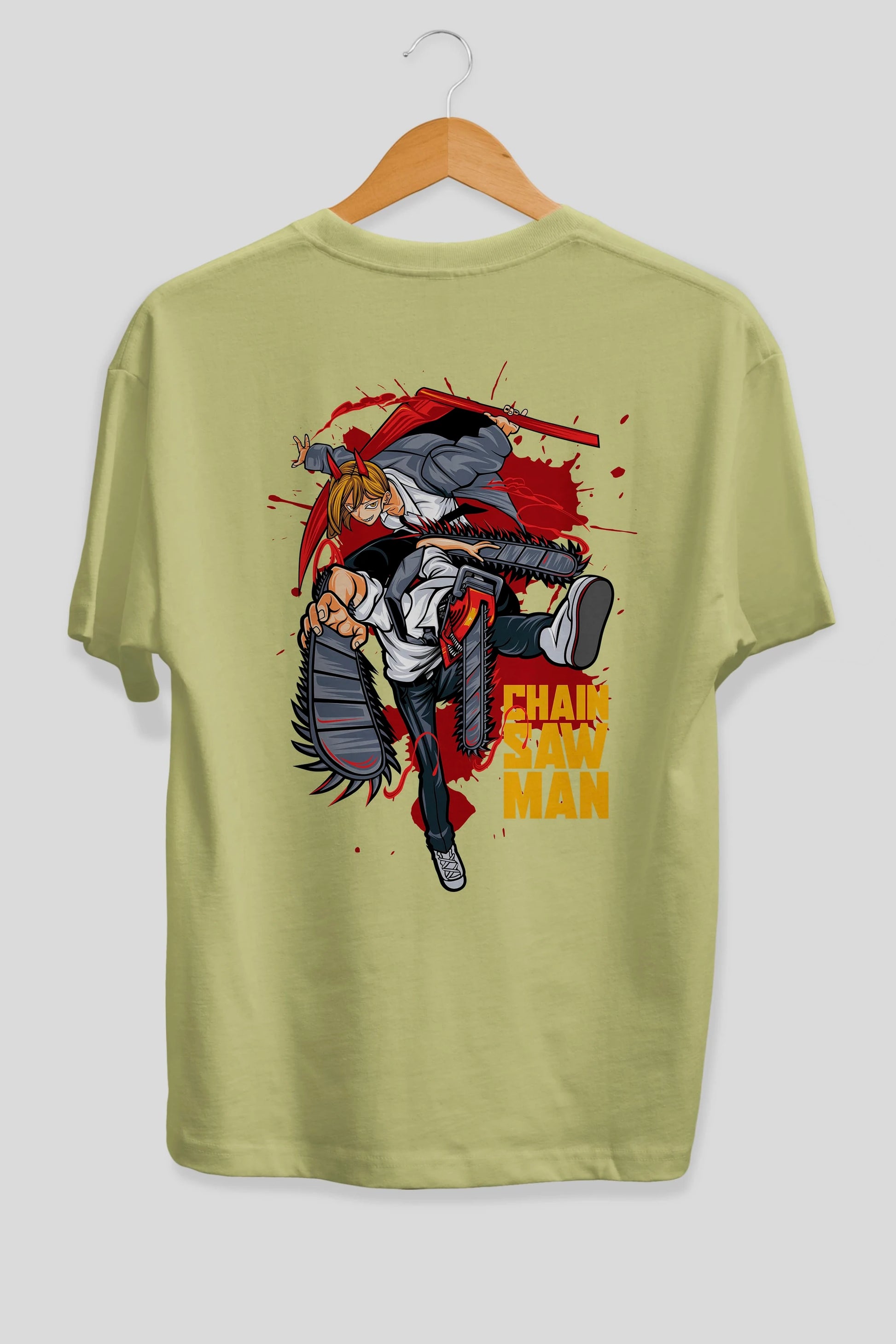DENJI and POWER Anime Arka Baskılı Oversize t-shirt Erkek Kadın Unisex