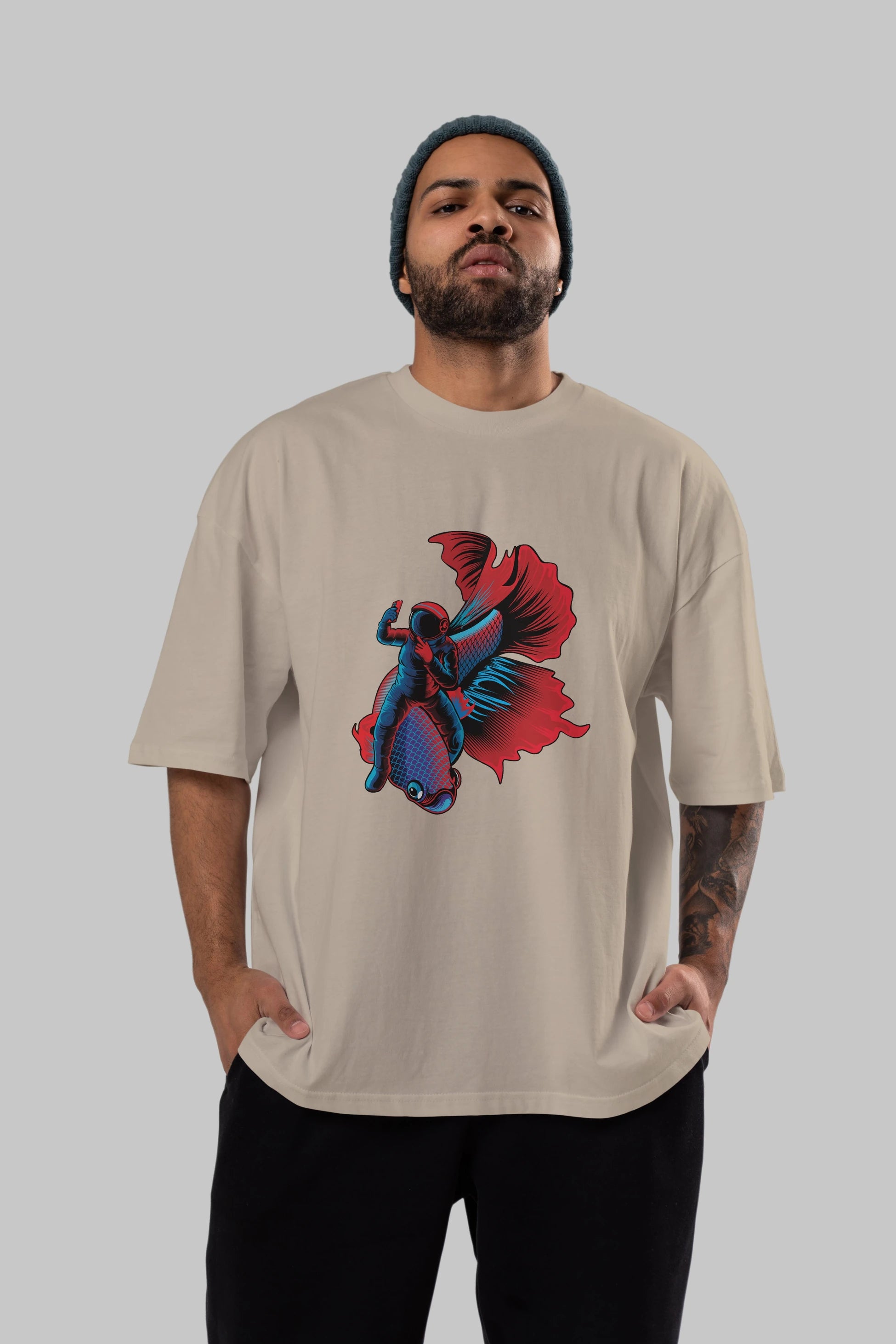 Astrofish selfie Ön Baskılı Oversize t-shirt Erkek Kadın Unisex
