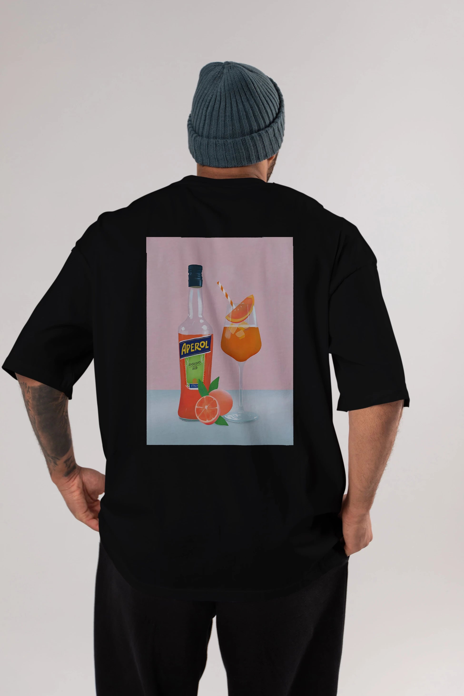 Aperol Spritz 3 Arka Baskılı Oversize t-shirt Erkek Kadın Unisex %100 Pamuk Bisiklet Yaka tişort