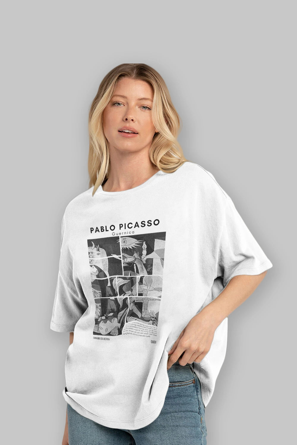Pablo Picasso Guernica ön Baskılı Oversize t-shirt Erkek Kadın Bisiklet Yaka Pamuk tişort