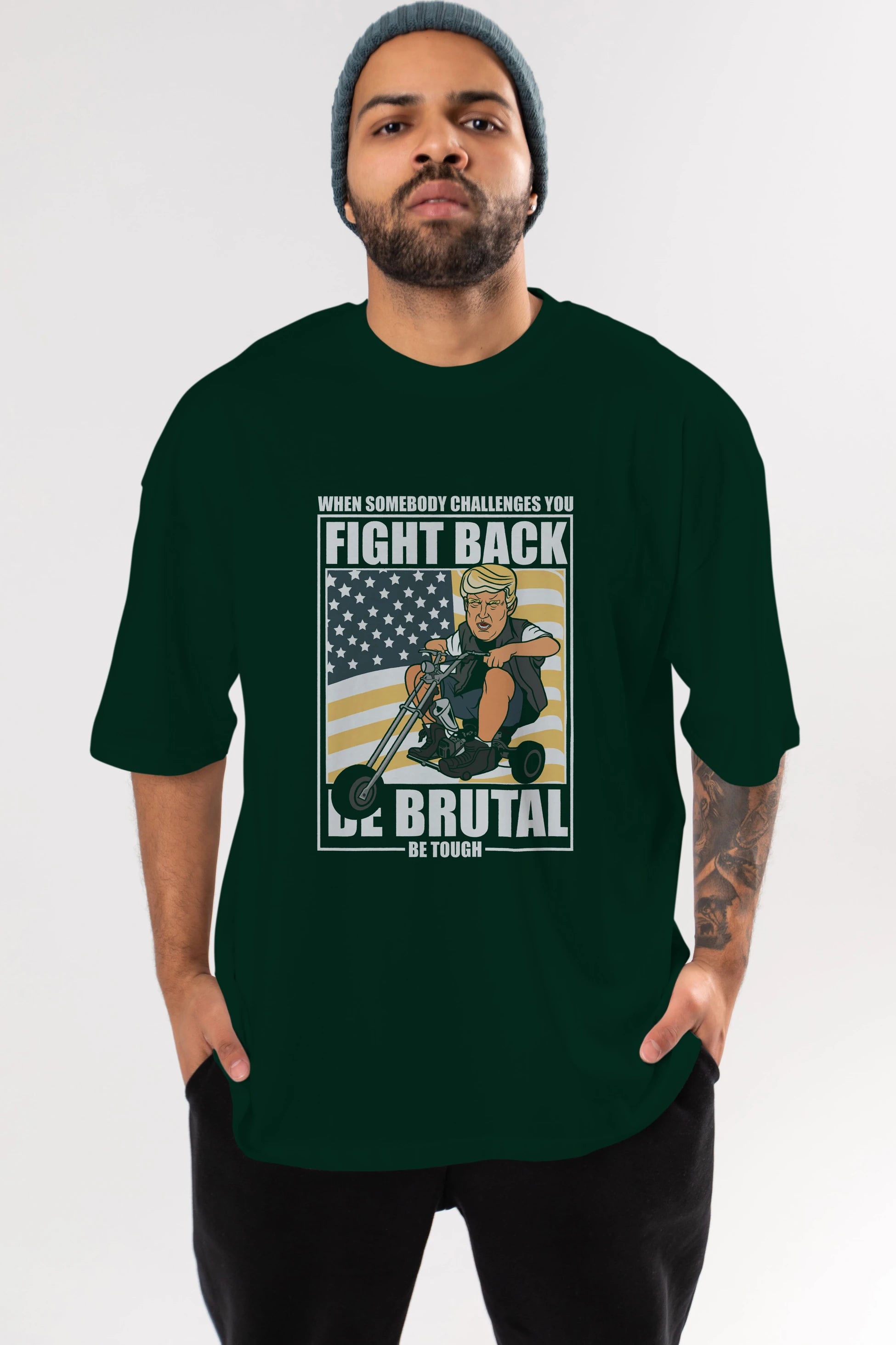 Trump Biker Ön Baskılı Oversize t-shirt Erkek Kadın Unisex %100 Pamuk tişort