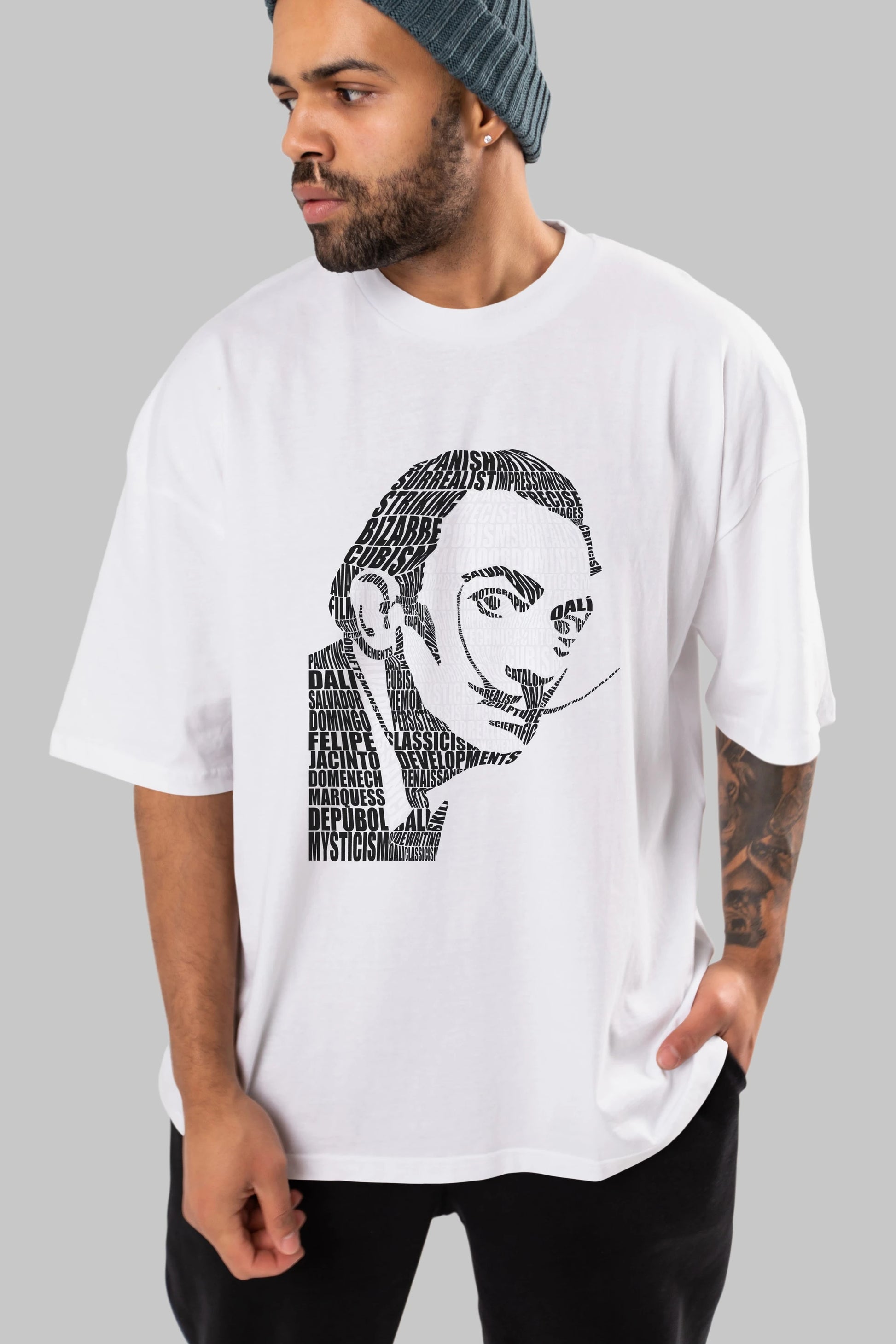 Salvador Dali Calligram Ön Baskılı Oversize t-shirt %100 pamuk Erkek Kadın Unisex