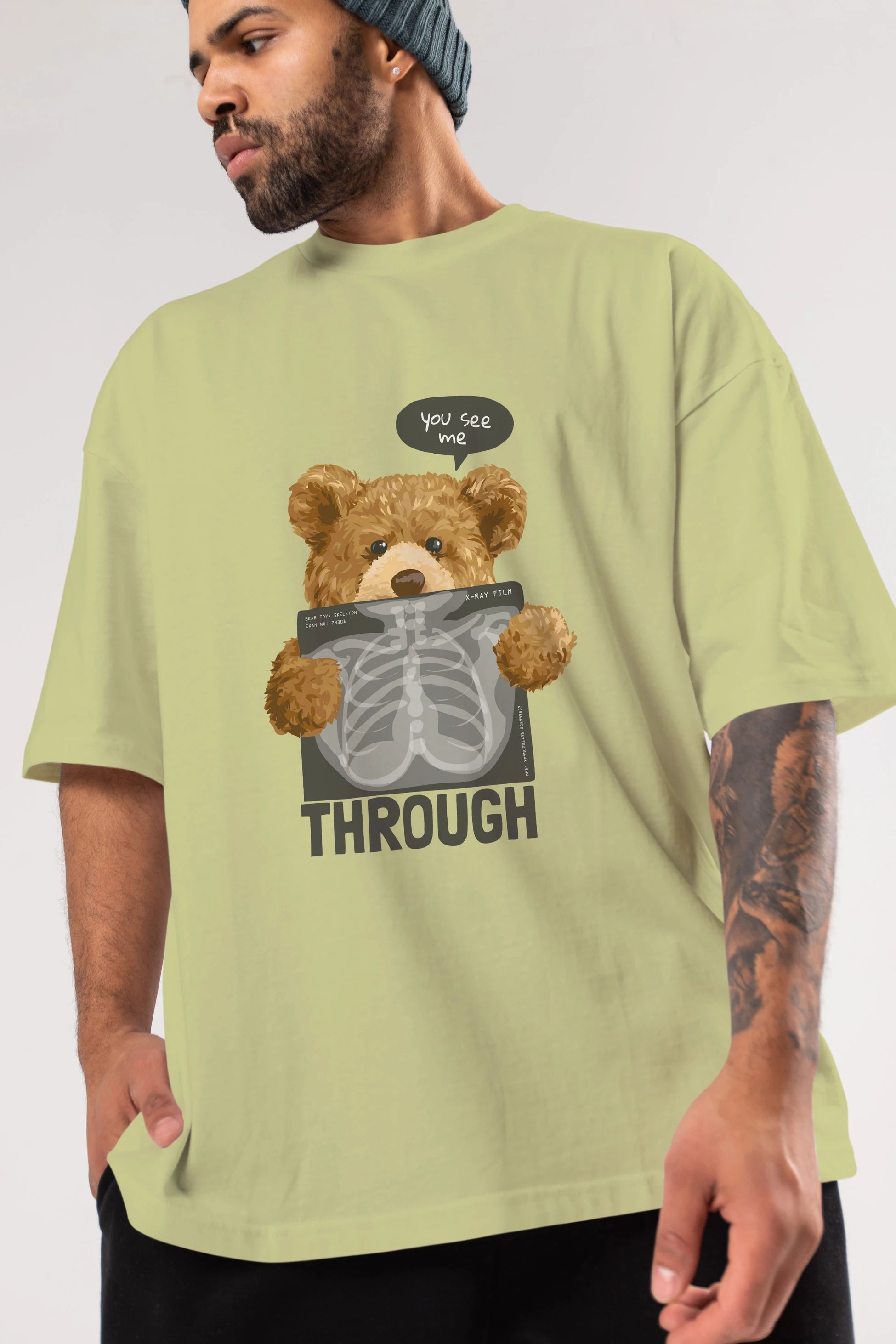 Teddy Bear Trough Ön Baskılı Oversize t-shirt Erkek Kadın Unisex %100 Pamuk