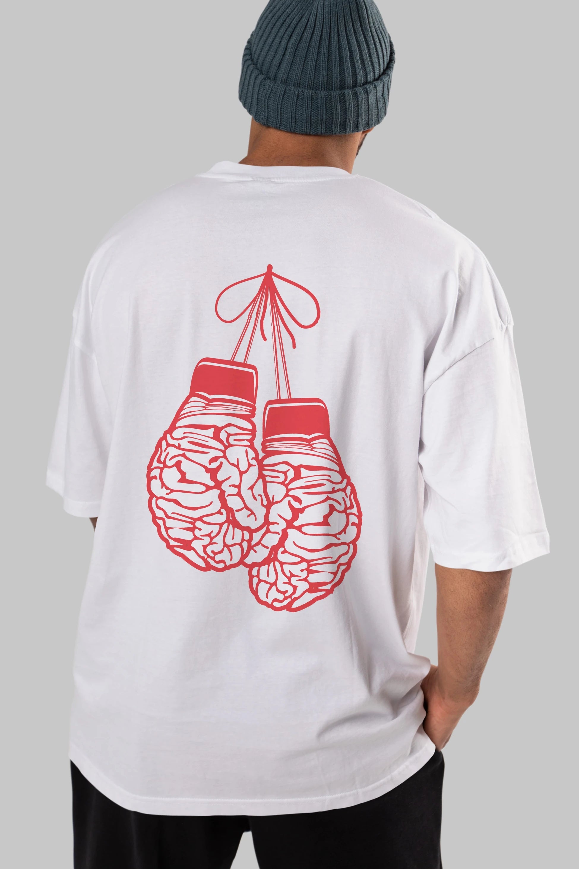 Brain Gloves Arka Baskılı Oversize t-shirt %100 pamuk Erkek Kadın Unisex
