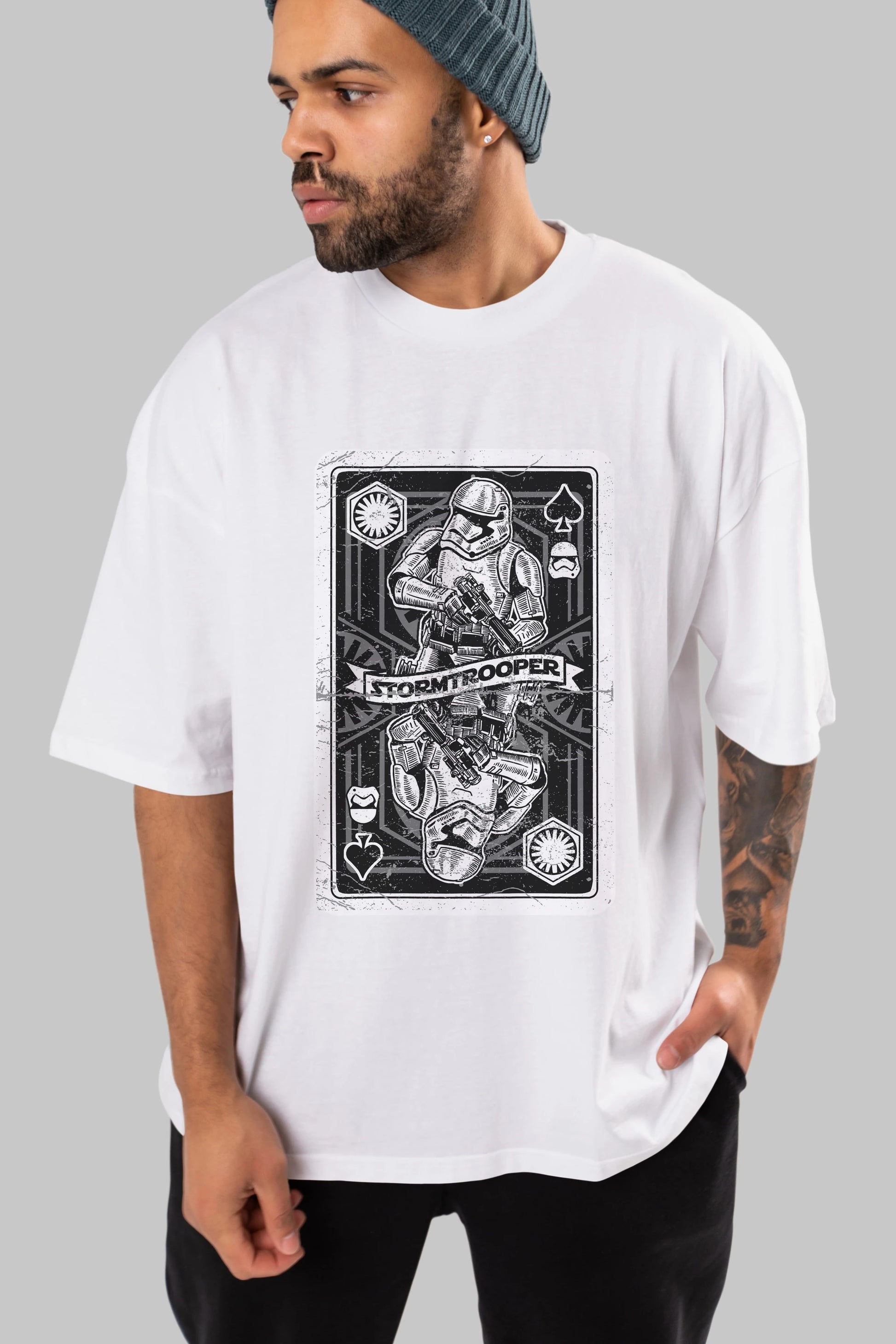 Stormtrooper Playing Card Ön Baskılı Oversize t-shirt Erkek Kadın Unisex %100 Pamuk tişort