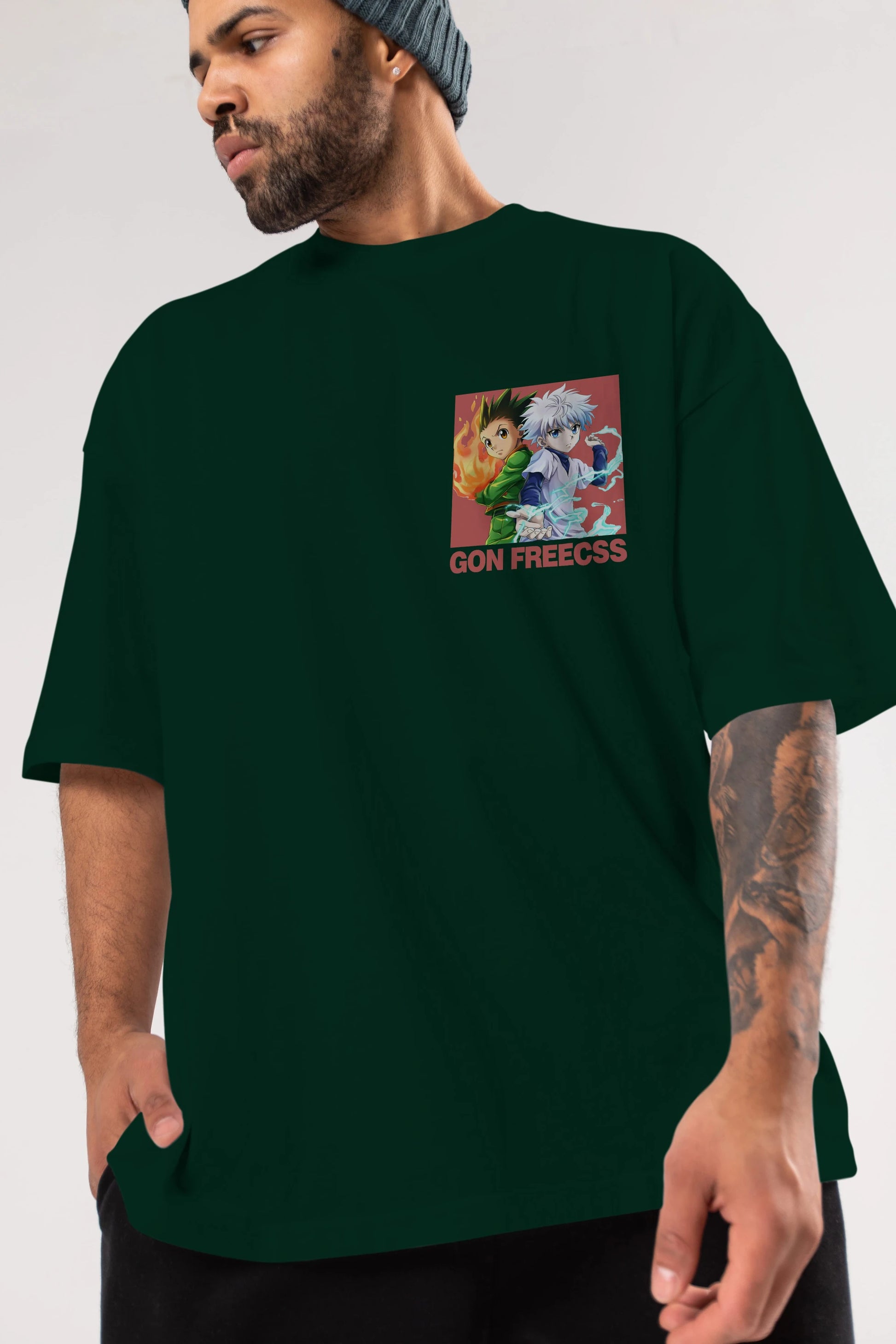 Gon Freecss HUNTER X HUNTER 4 Ön Sol Baskılı Oversize t-shirt Erkek Kadın Unisex %100 Pamuk Bisiklet Yaka tişort