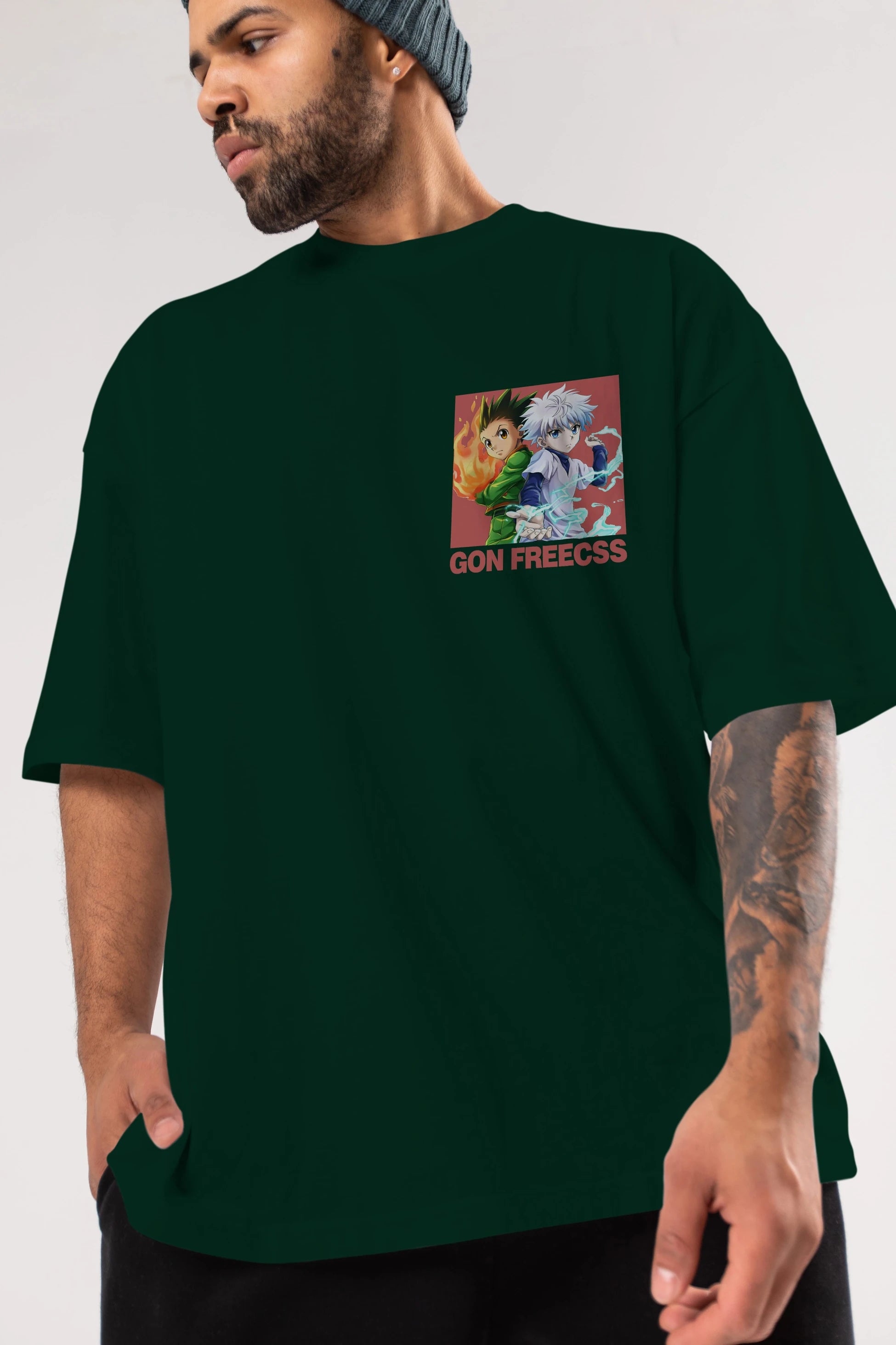 Gon Freecss HUNTER X HUNTER 4 Ön Sol Baskılı Oversize t-shirt Erkek Kadın Unisex %100 Pamuk Bisiklet Yaka tişort