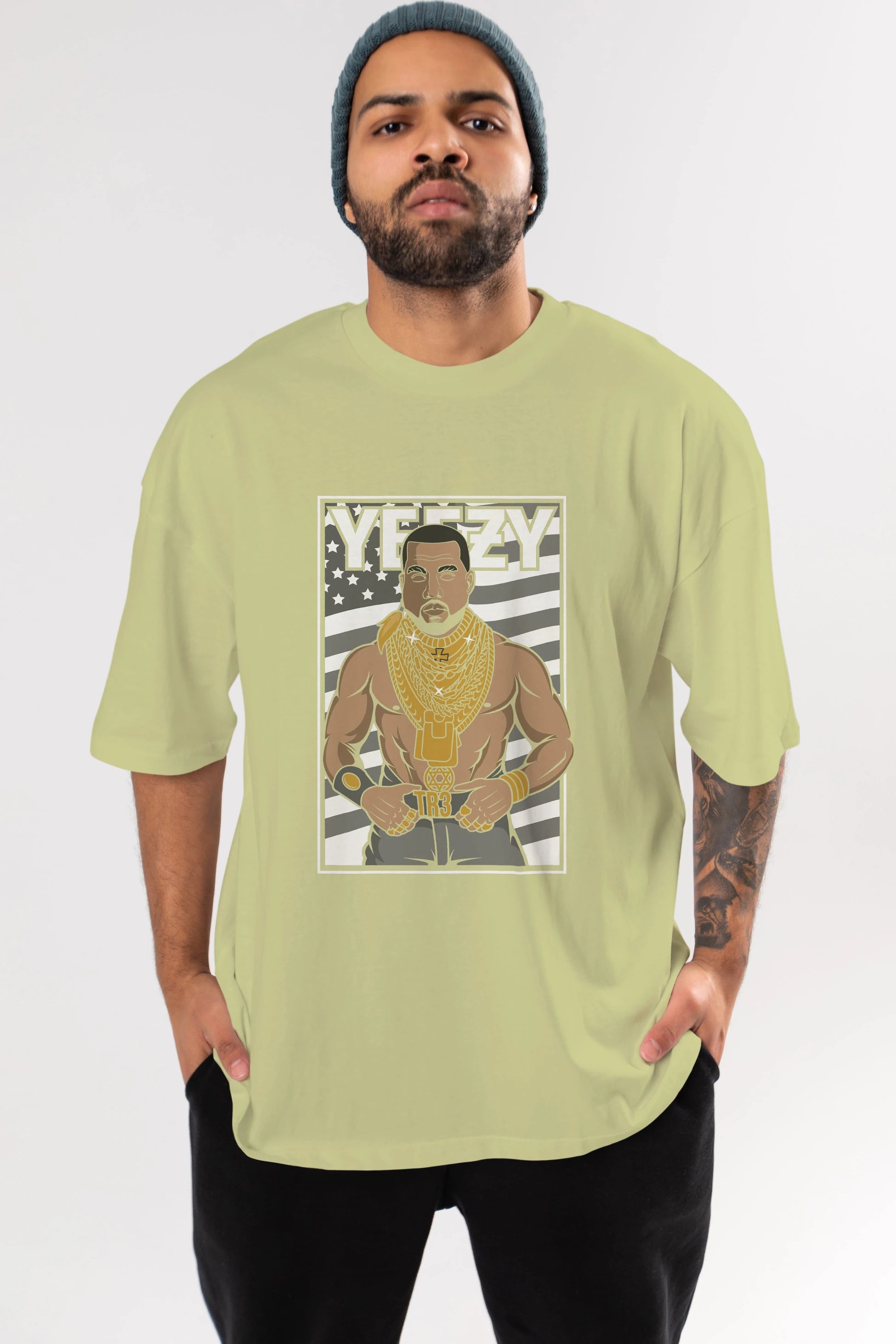 Mr.T Ön Baskılı Oversize t-shirt Erkek Kadın Unisex %100 Pamuk tişort