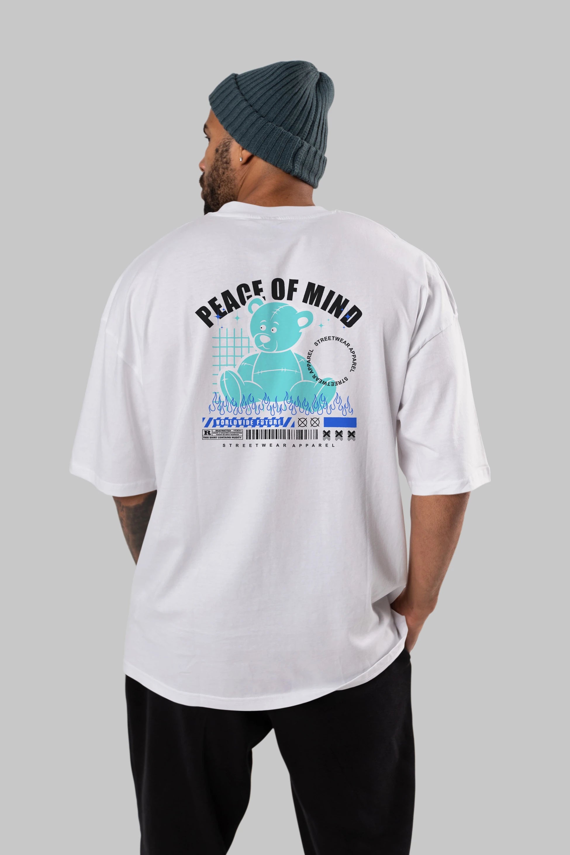 Teddy Bear Peace of Mind Arka Baskılı Oversize t-shirt Erkek Kadın Unisex
