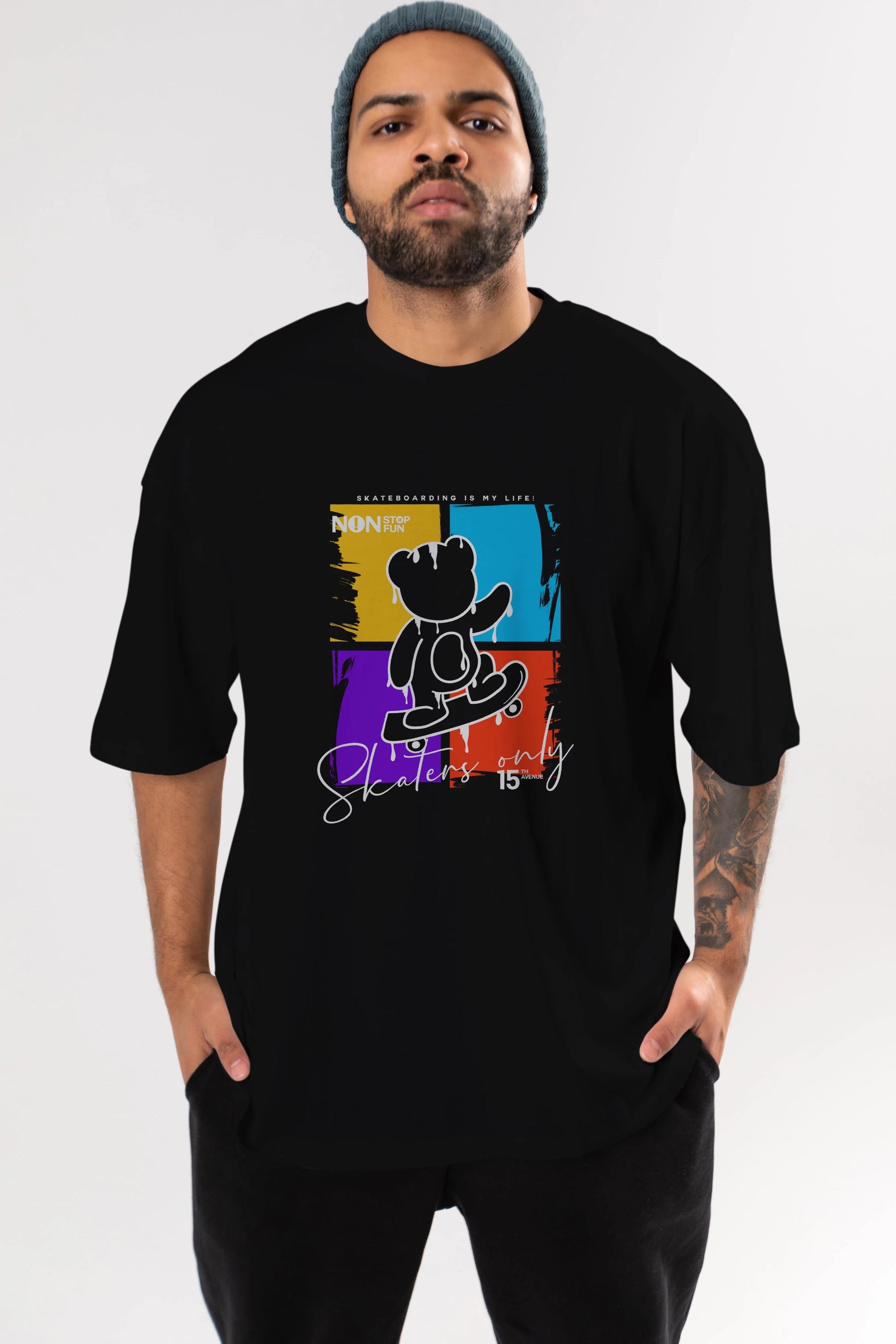 Skaters Only Bear Ön Baskılı Oversize t-shirt Erkek Kadın Unisex