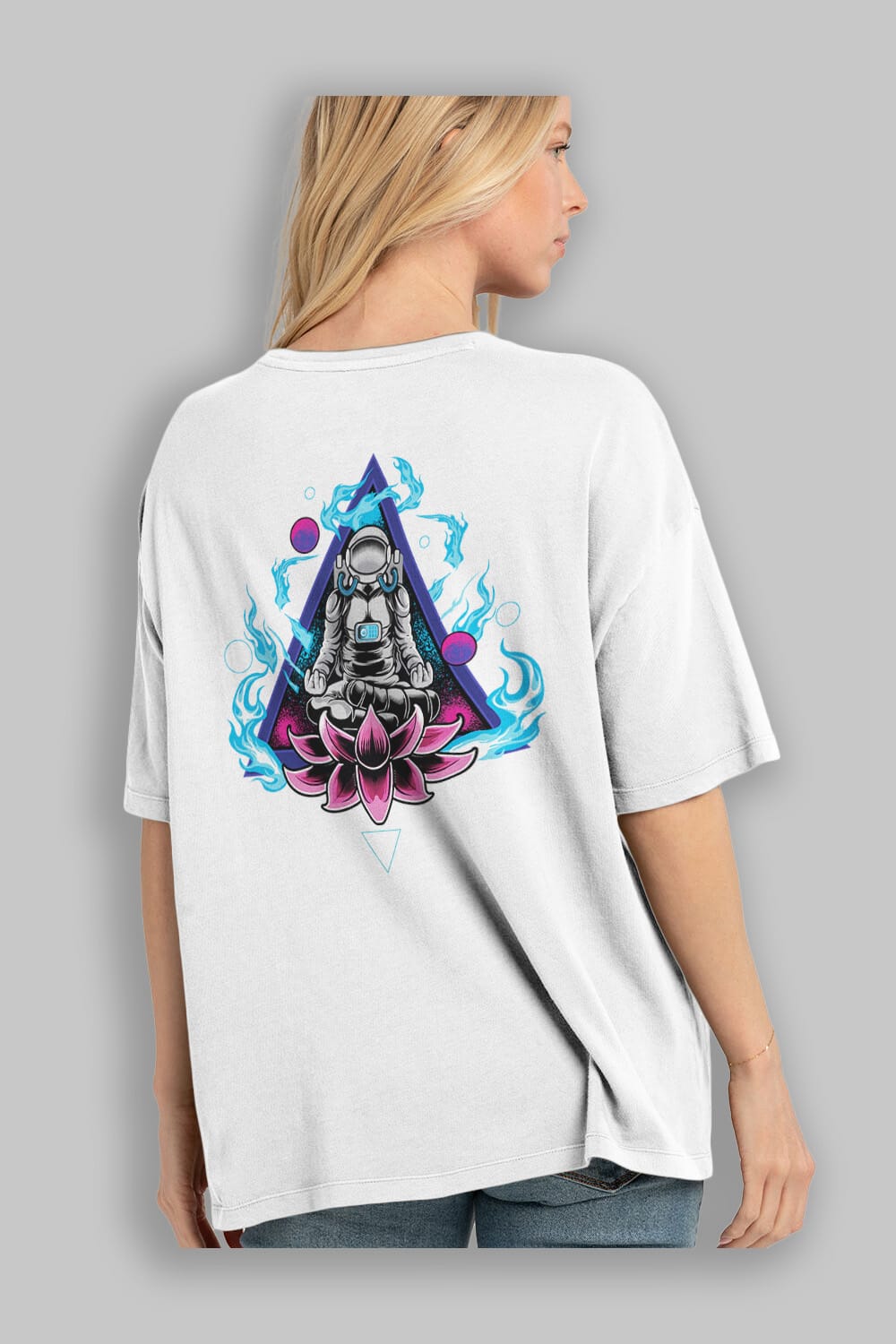 Astronaut Meditation (2) Arka Baskılı Oversize t-shirt Erkek Kadın Unisex