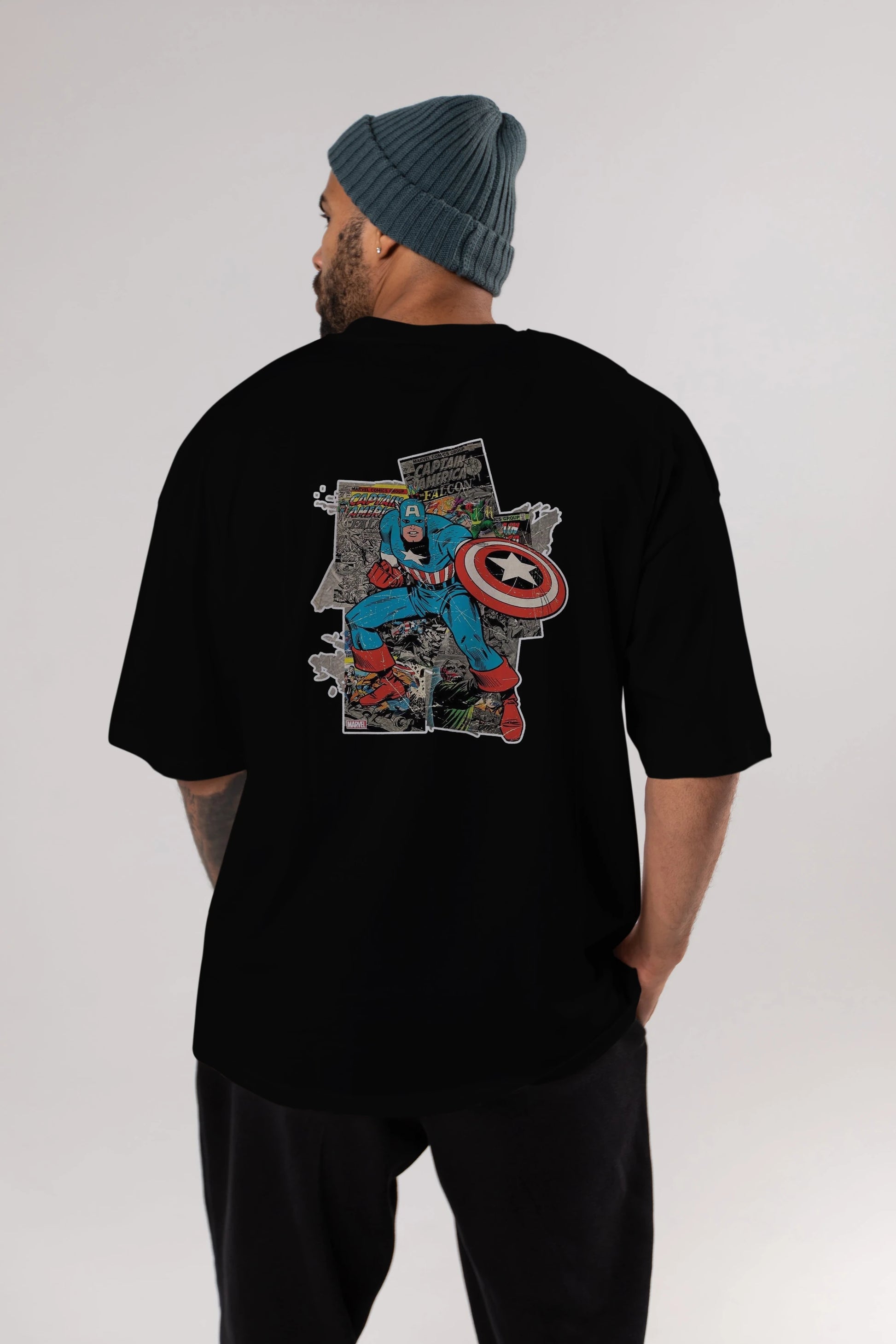 Captain America (2) Arka Baskılı Oversize t-shirt Erkek Kadın Unisex %100 Pamuk Bisiklet Yaka tişort