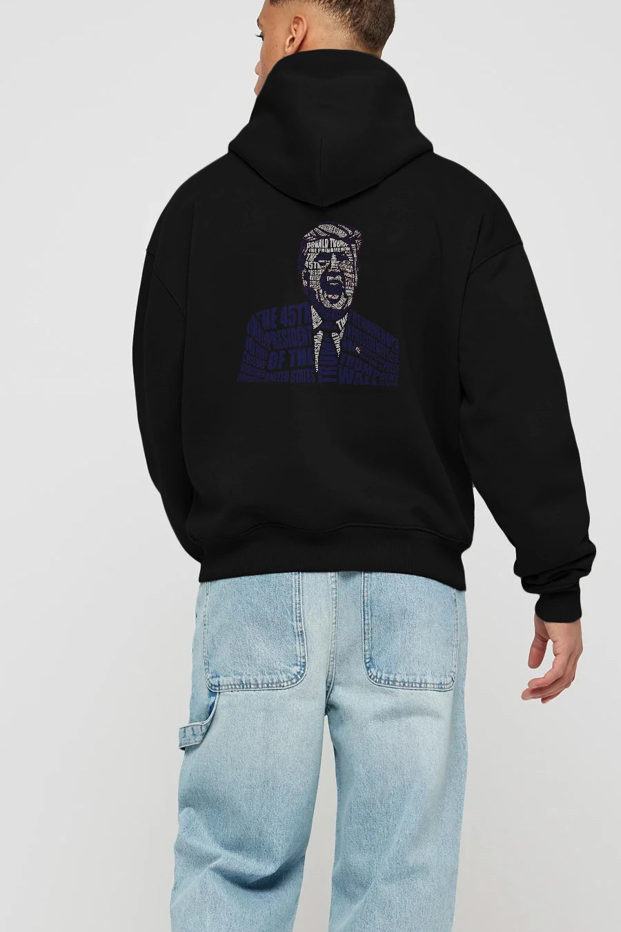 Trump Calligram Arka Baskılı Hoodie Oversize Kapüşonlu Sweatshirt Erkek Kadın Unisex