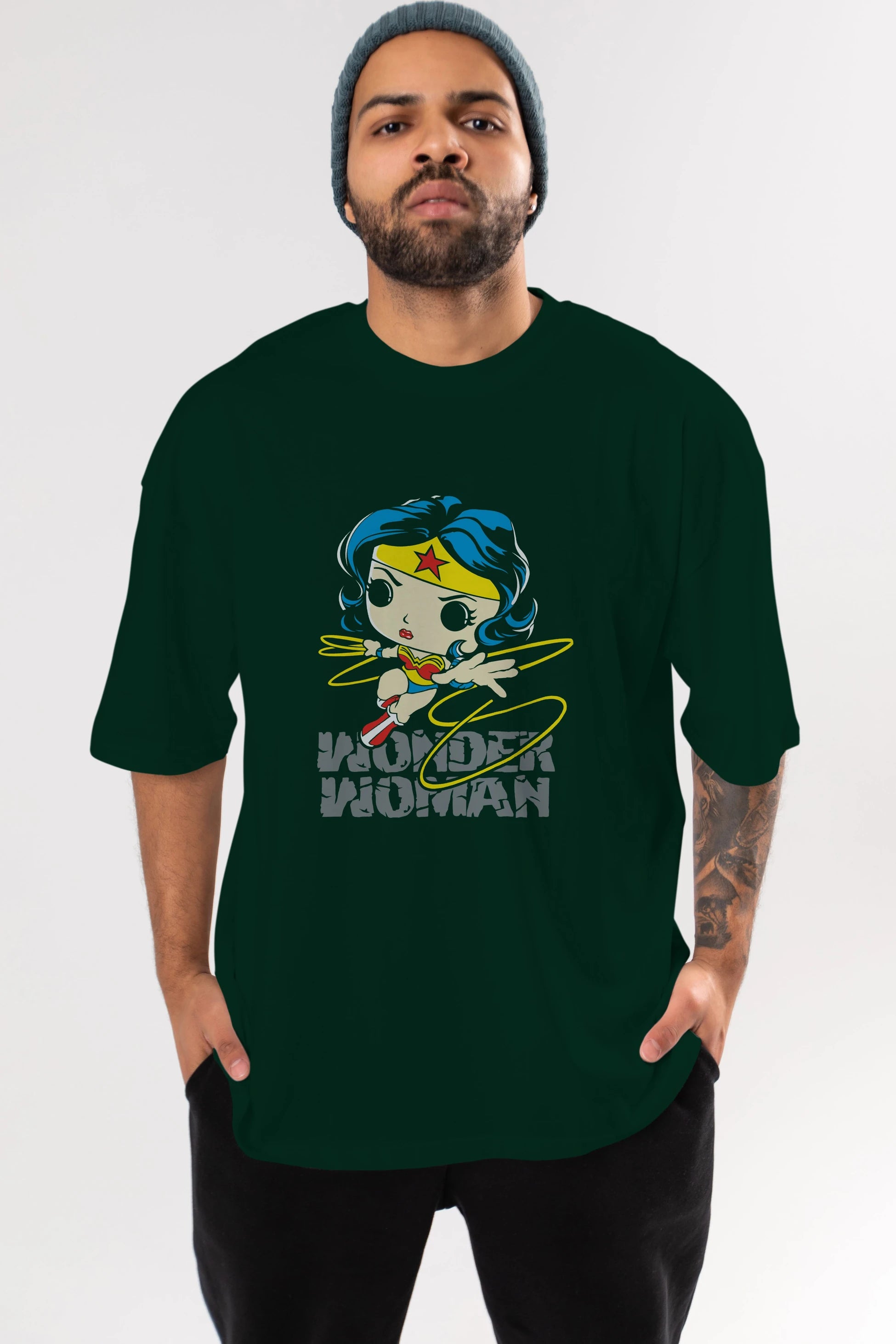Wonder Woman Ön Baskılı Oversize t-shirt Erkek Kadın Unisex %100 Pamuk Bisiklet Yaka tişort