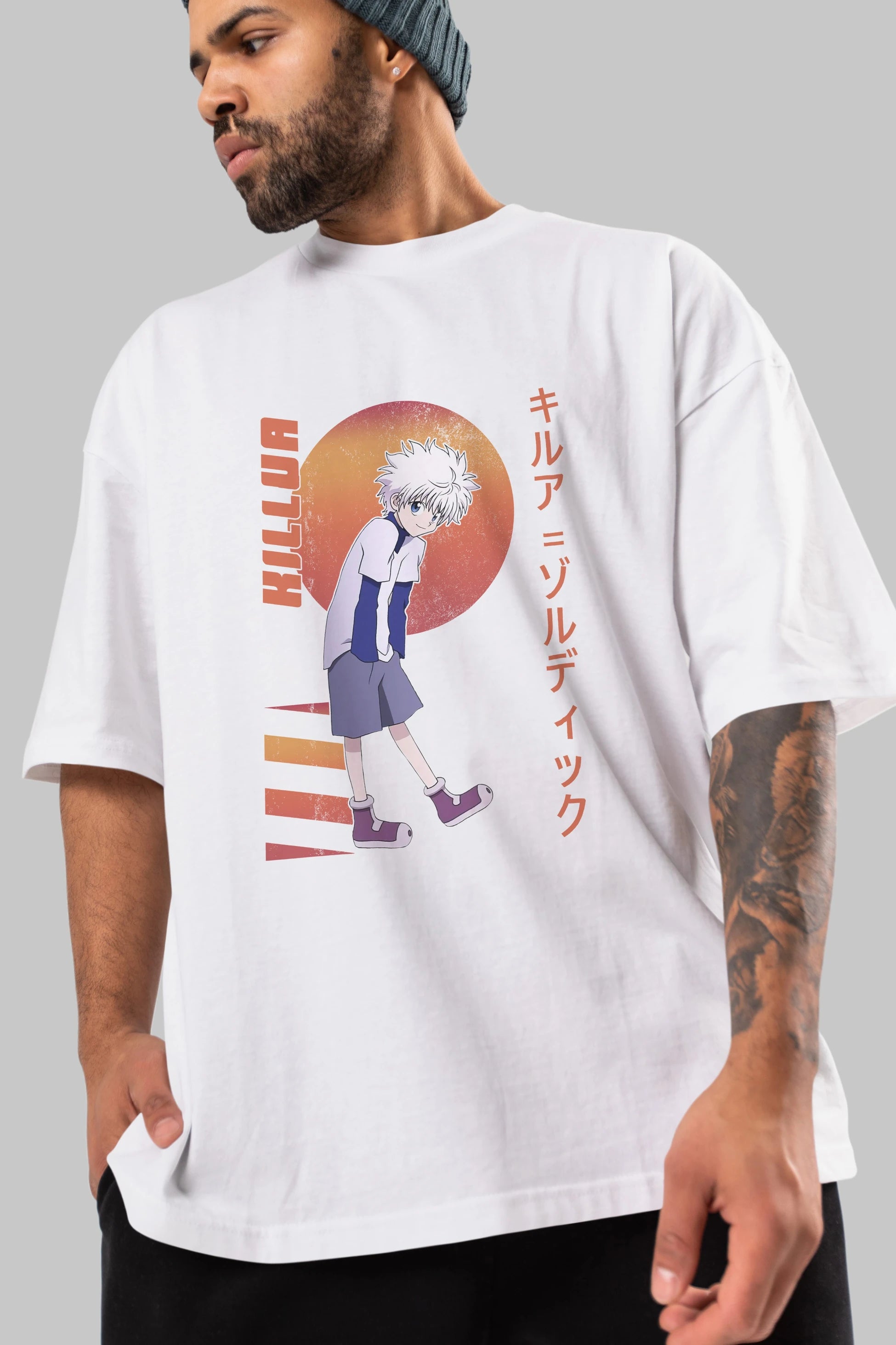 Killua Zoldyck 5 2 Anime Ön Baskılı Oversize t-shirt %100 pamuk Erkek Kadın Unisex