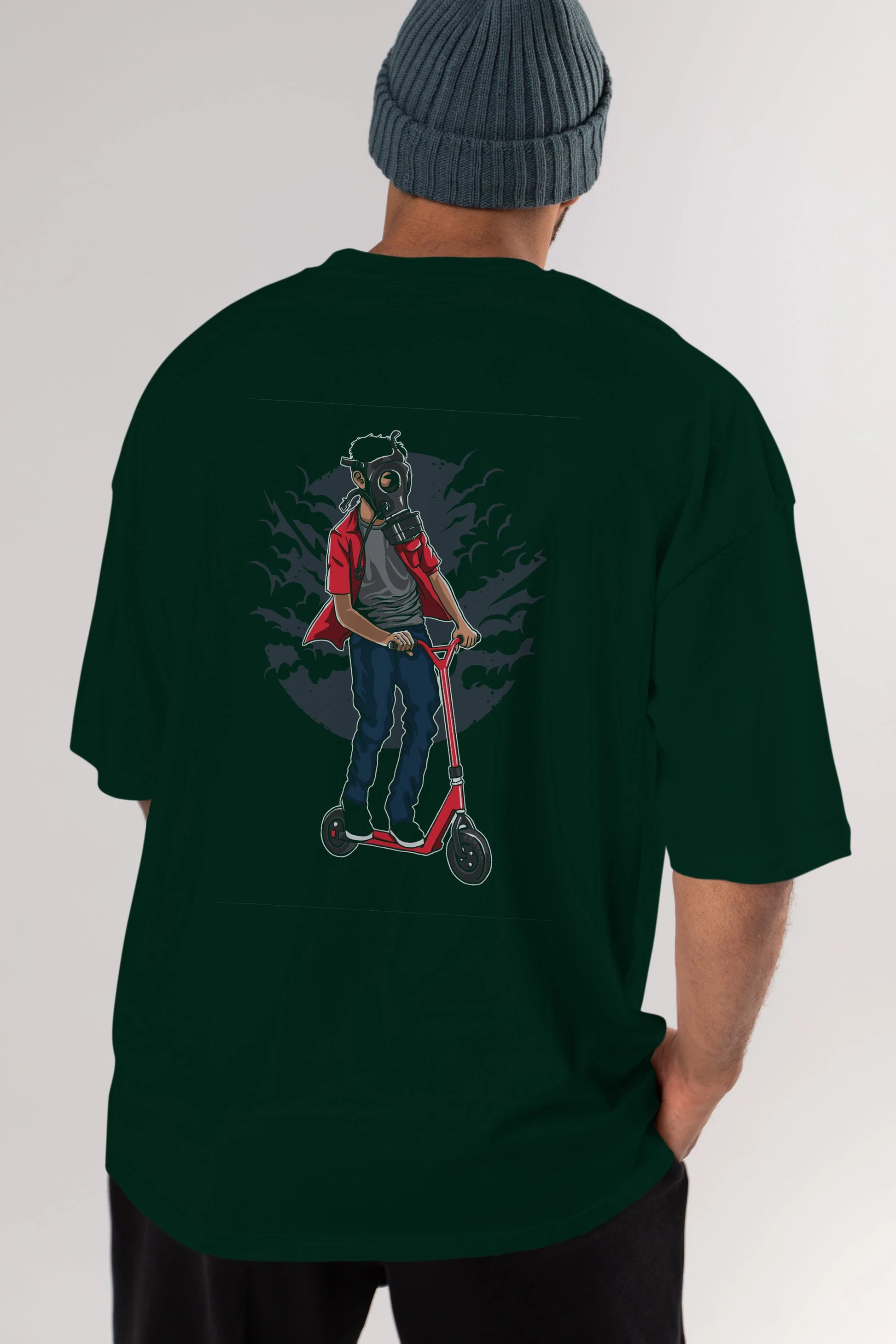 Gasmask Rider Arka Baskılı Oversize t-shirt Erkek Kadın Unisex %100 Pamuk