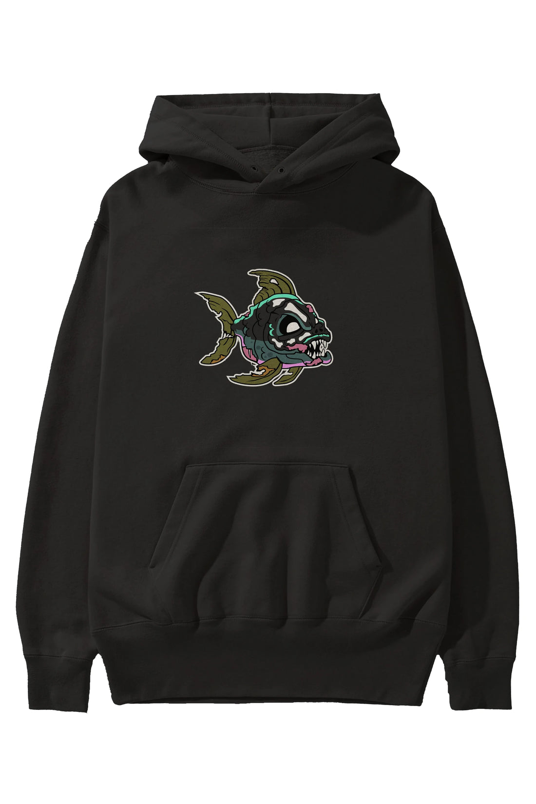 Fish Monster Ön Baskılı Hoodie Oversize Kapüşonlu Sweatshirt Erkek Kadın Unisex