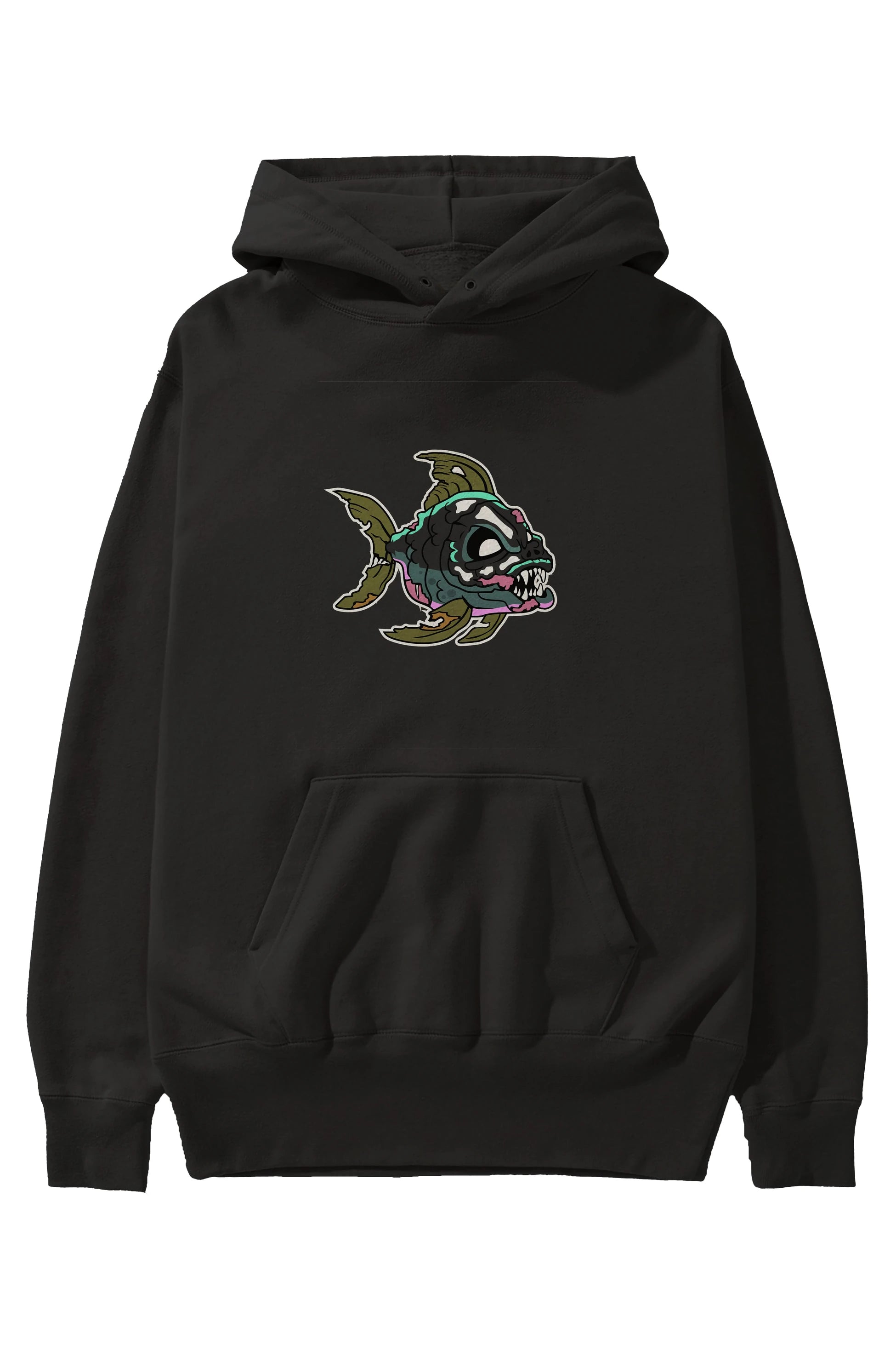 Fish Monster Ön Baskılı Hoodie Oversize Kapüşonlu Sweatshirt Erkek Kadın Unisex