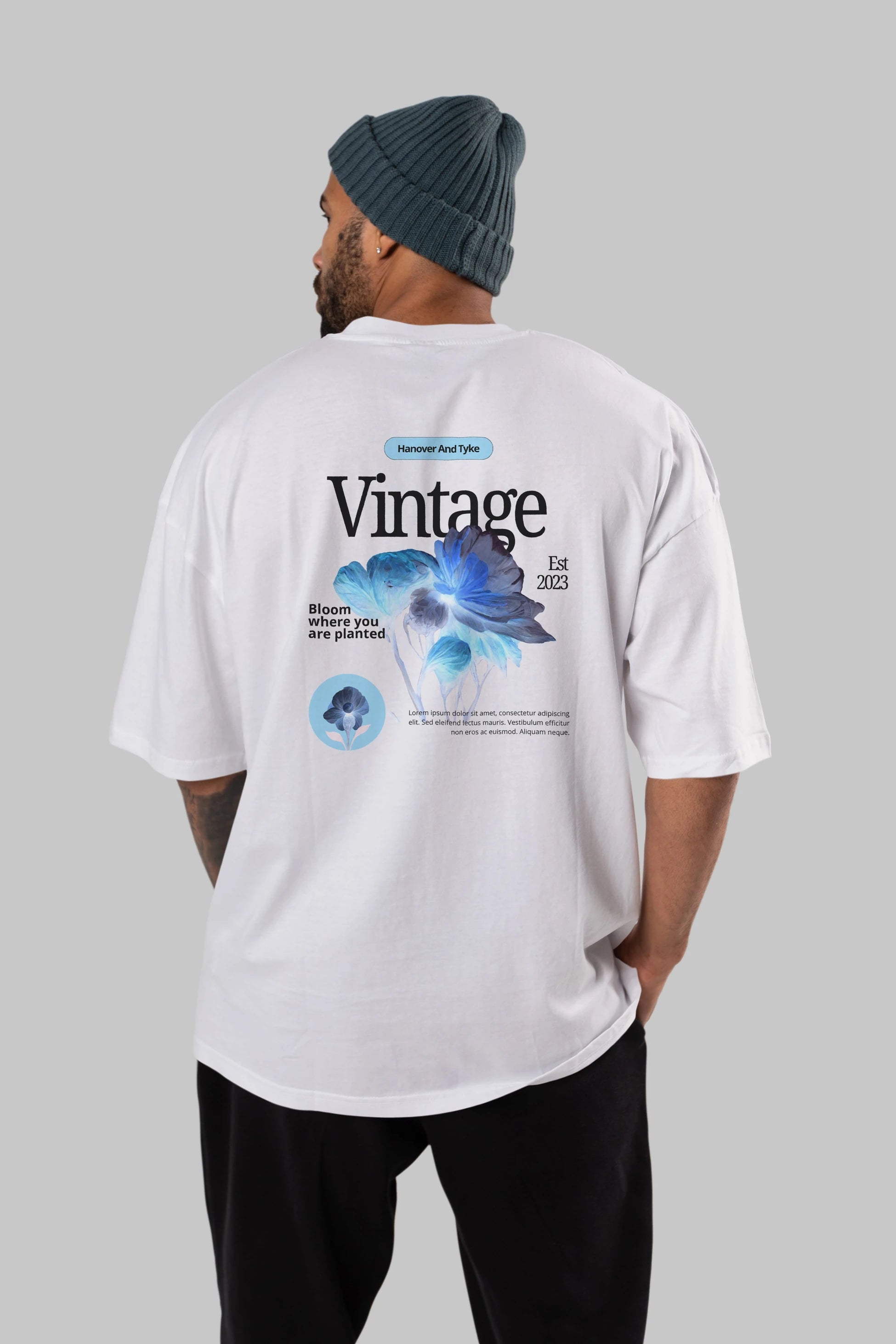 Vintage Çiçek Arka Baskılı Oversize t-shirt Erkek Kadın Unisex