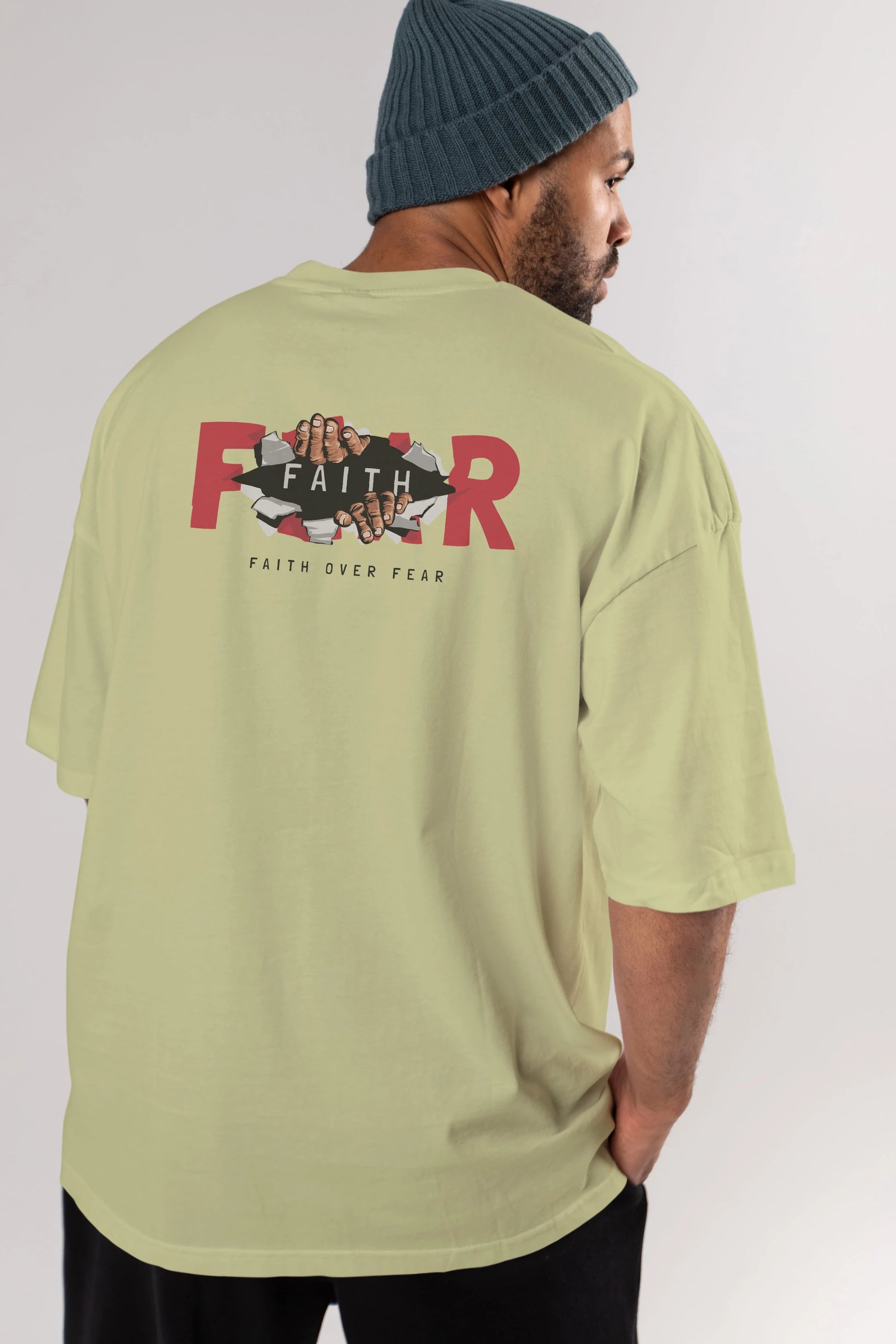 Faith Over Fear Arka Baskılı Oversize t-shirt Erkek Kadın Unisex