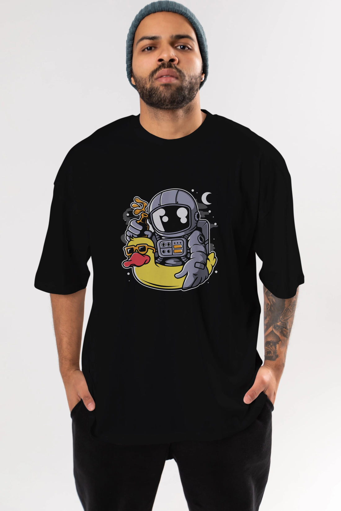 Astronaut Duck Balloon Ön Baskılı Oversize t-shirt Erkek Kadın Unisex