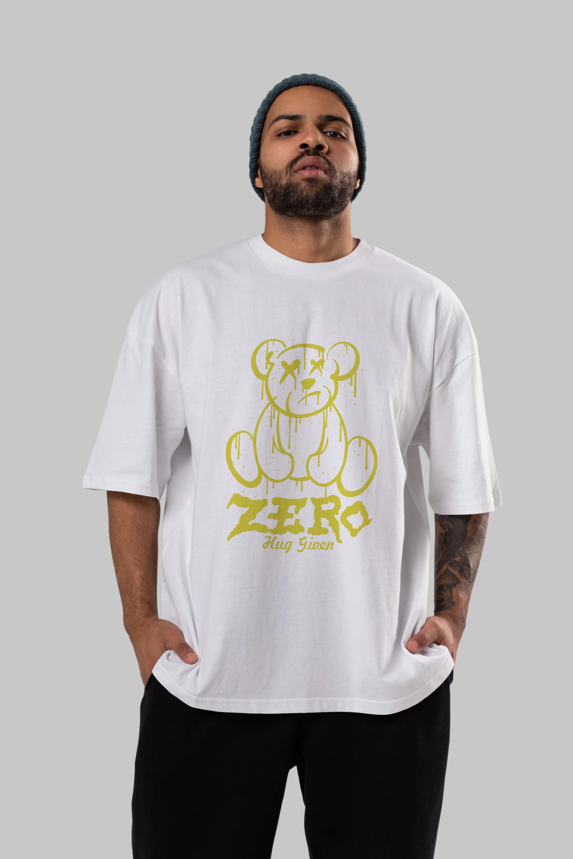 Zero Hug Given Bear Ön Baskılı Oversize t-shirt Erkek Kadın Unisex