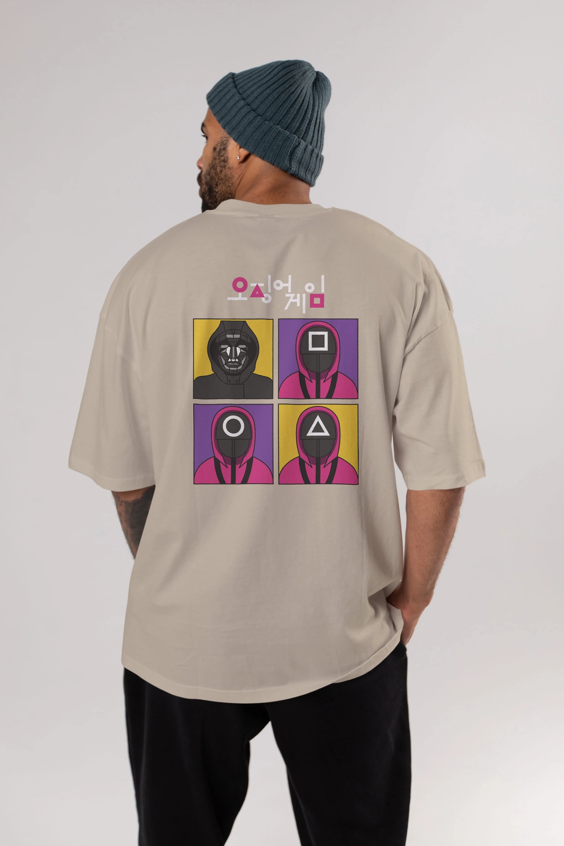 Squid Game (1) Arka Baskılı Oversize t-shirt Erkek Kadın Unisex %100 Pamuk Bisiklet Yaka tişort