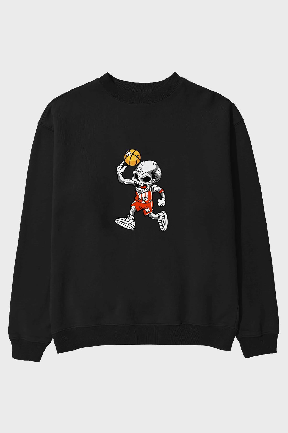 Skull Basketball Ön Baskılı Oversize Sweatshirt Erkek Kadın Unisex