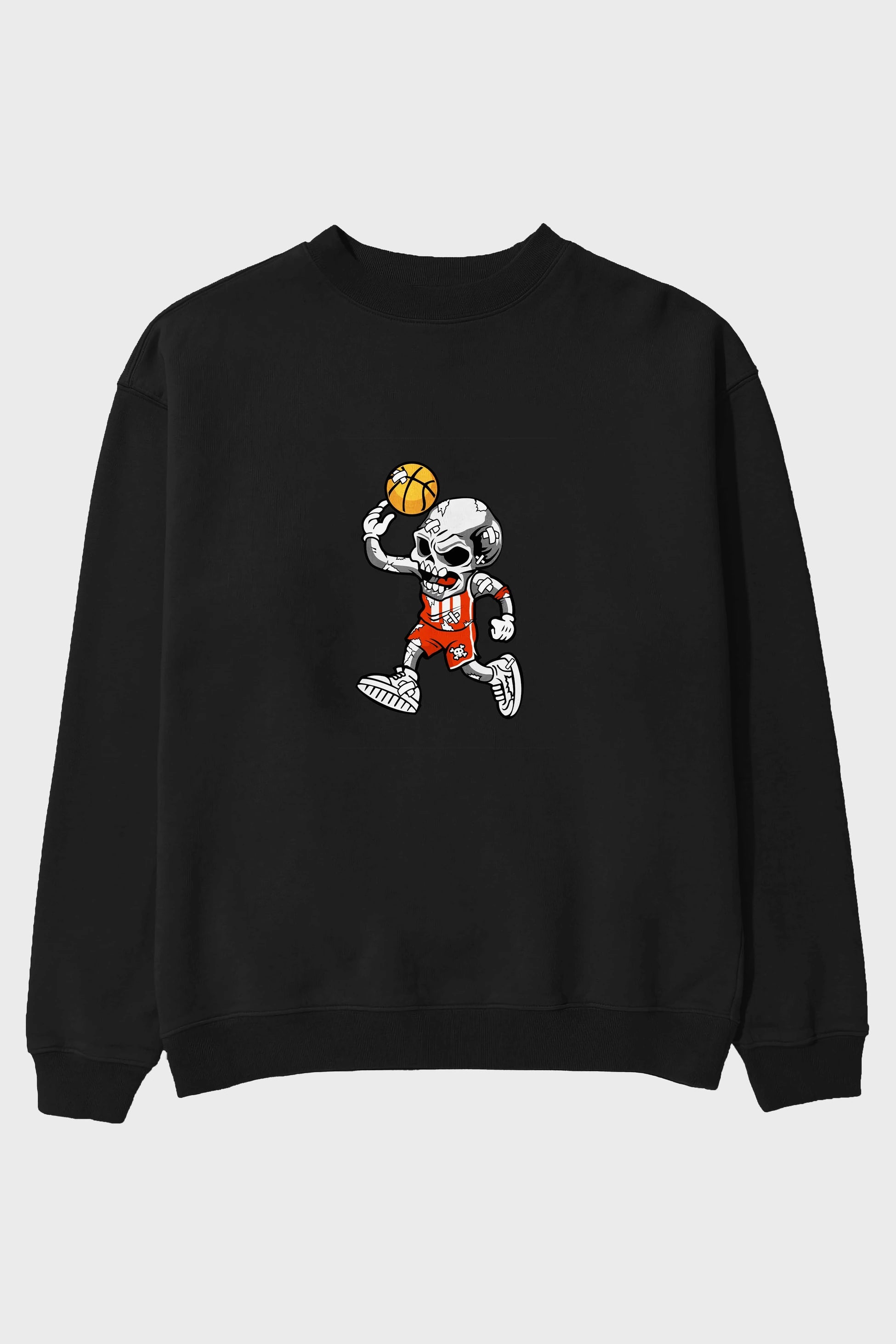 Skull Basketball Ön Baskılı Oversize Sweatshirt Erkek Kadın Unisex