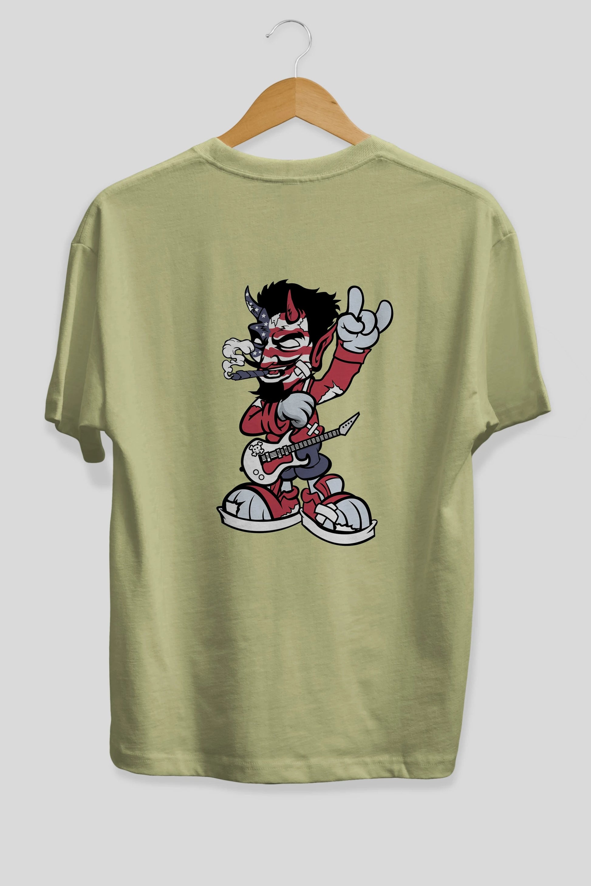 American Devil Rockstar Arka Baskılı Oversize t-shirt Erkek Kadın Unisex %100 Pamuk tişort